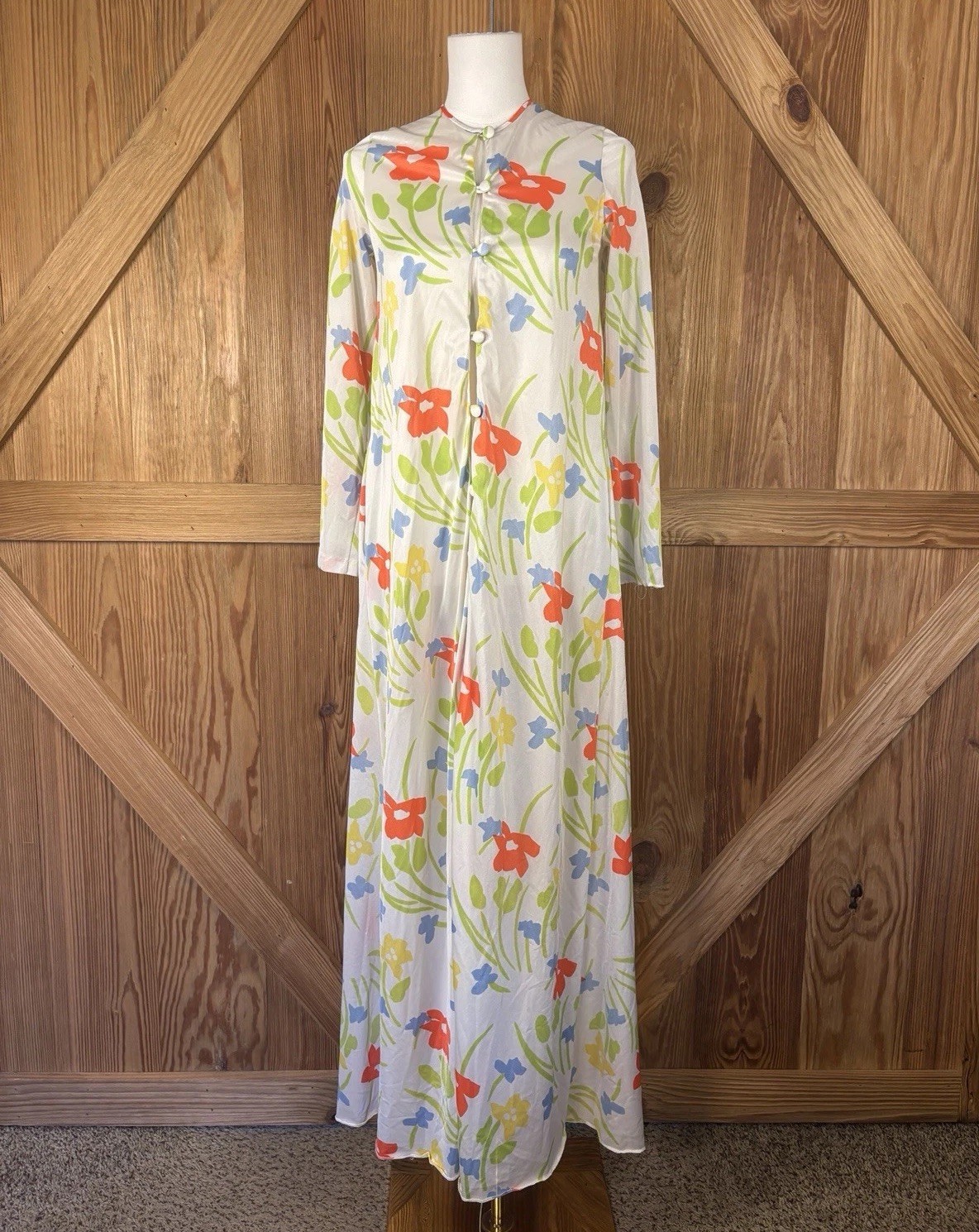 Vintage Donald Brooks Maidenform Floral Maxi Robe Hostess Duster 60s Mod S