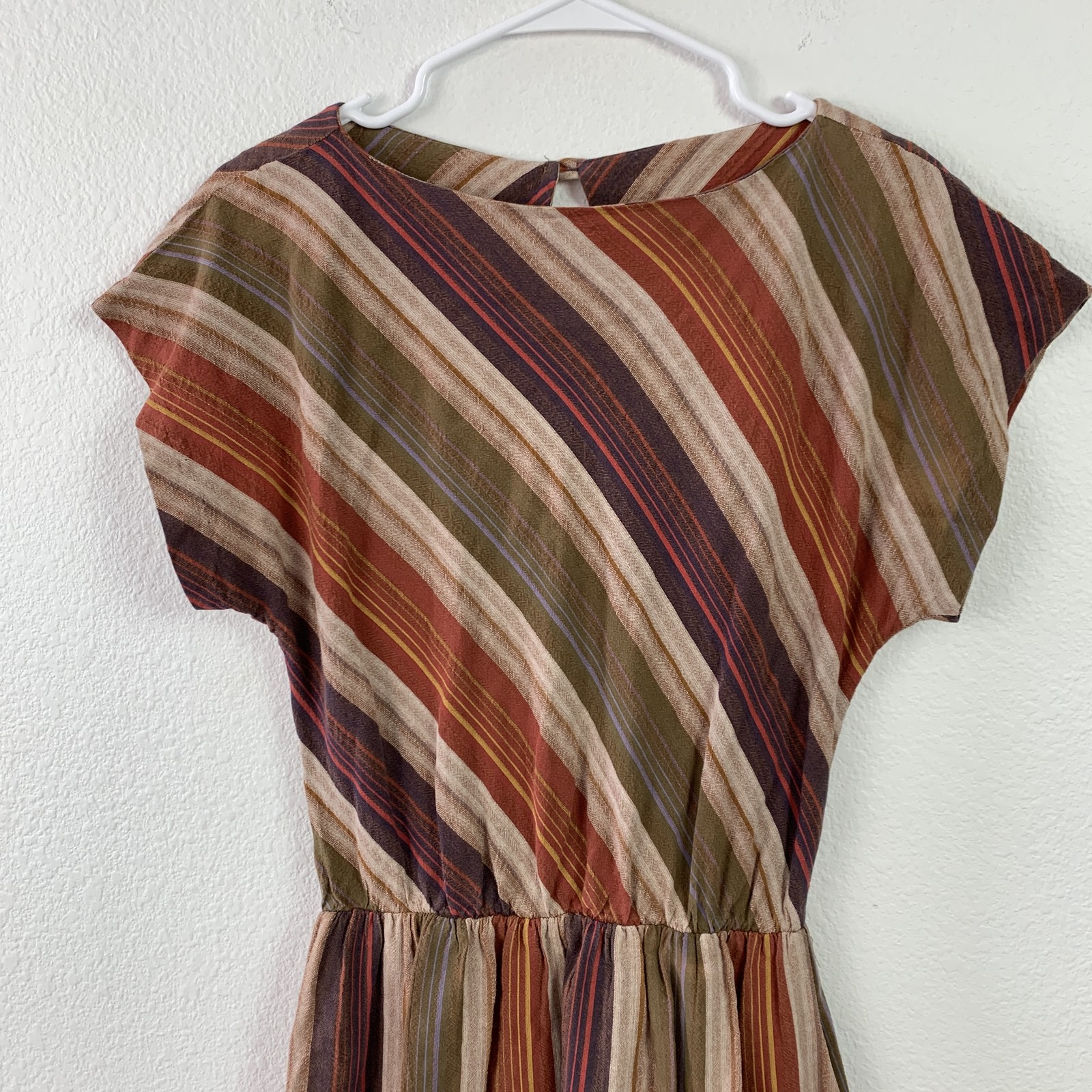 Michelle Stuart Vintage 70s 80s Striped Dolman Sleeve Cotton Midi Dress Size 6