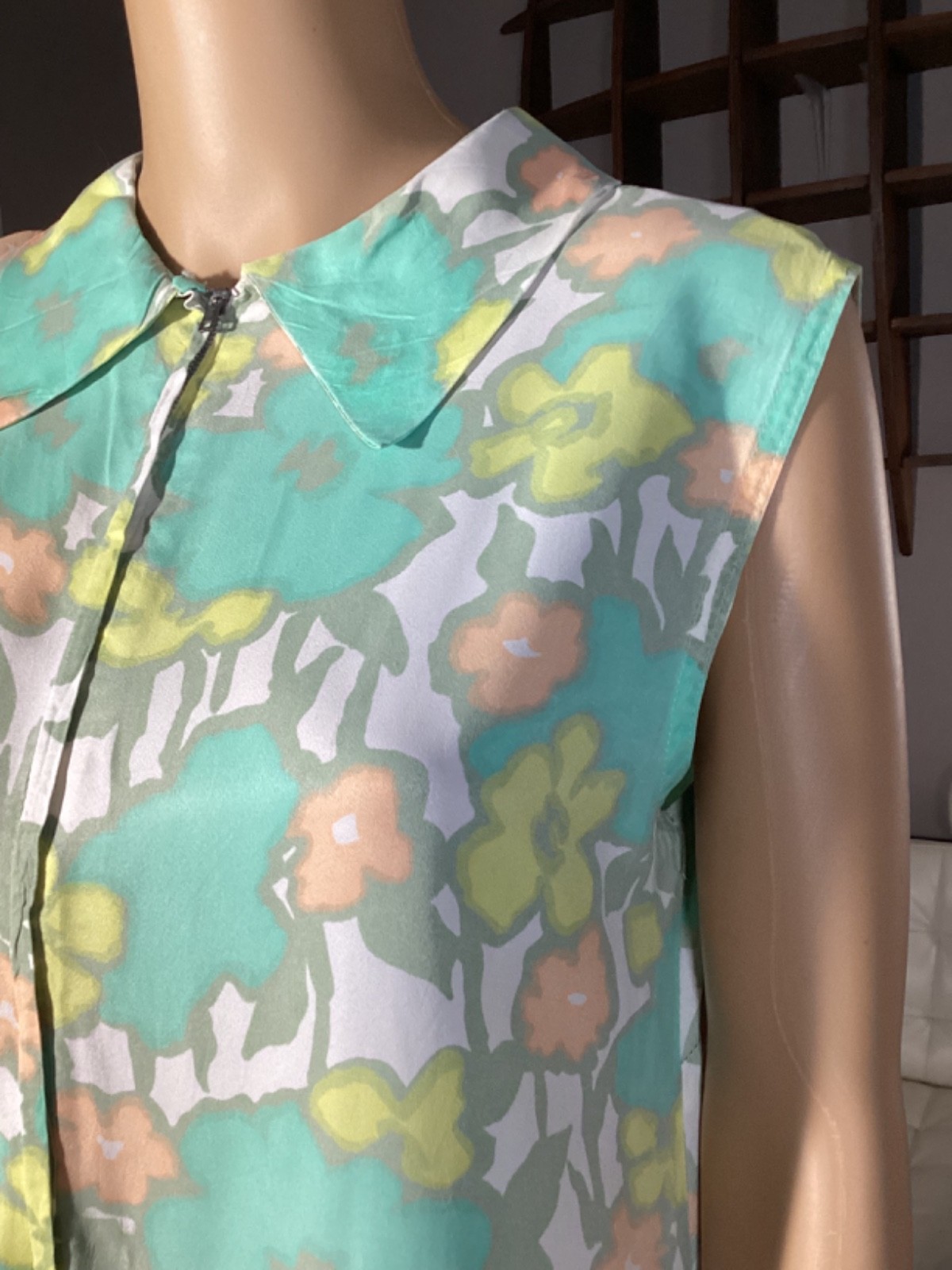 Vintage 60s Floral Watercolor Drop Waist Sleeveless Dress Mod Hippie