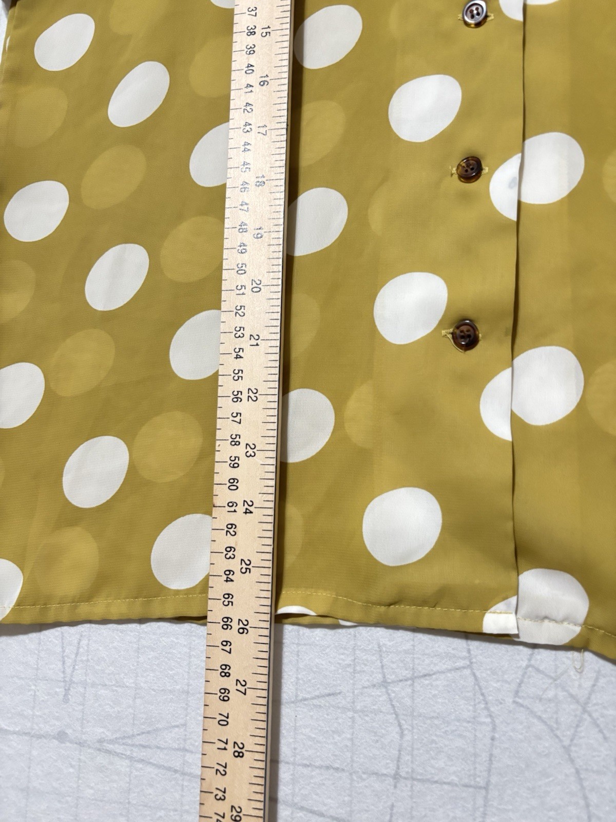 Vintage Sheer Y2K Blouse Button Front Shirt Size M / L Mustard Yellow Polka Dots