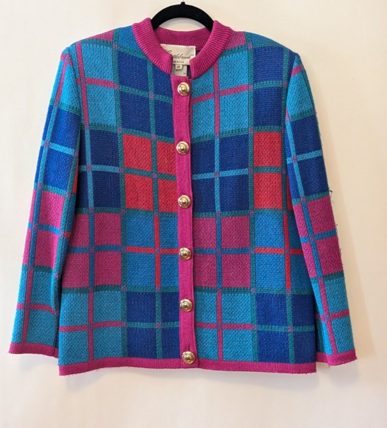 Vtg 80s Castlebrook Plaid Cardigan Sweater Size 12 Grandmacore Maximalism