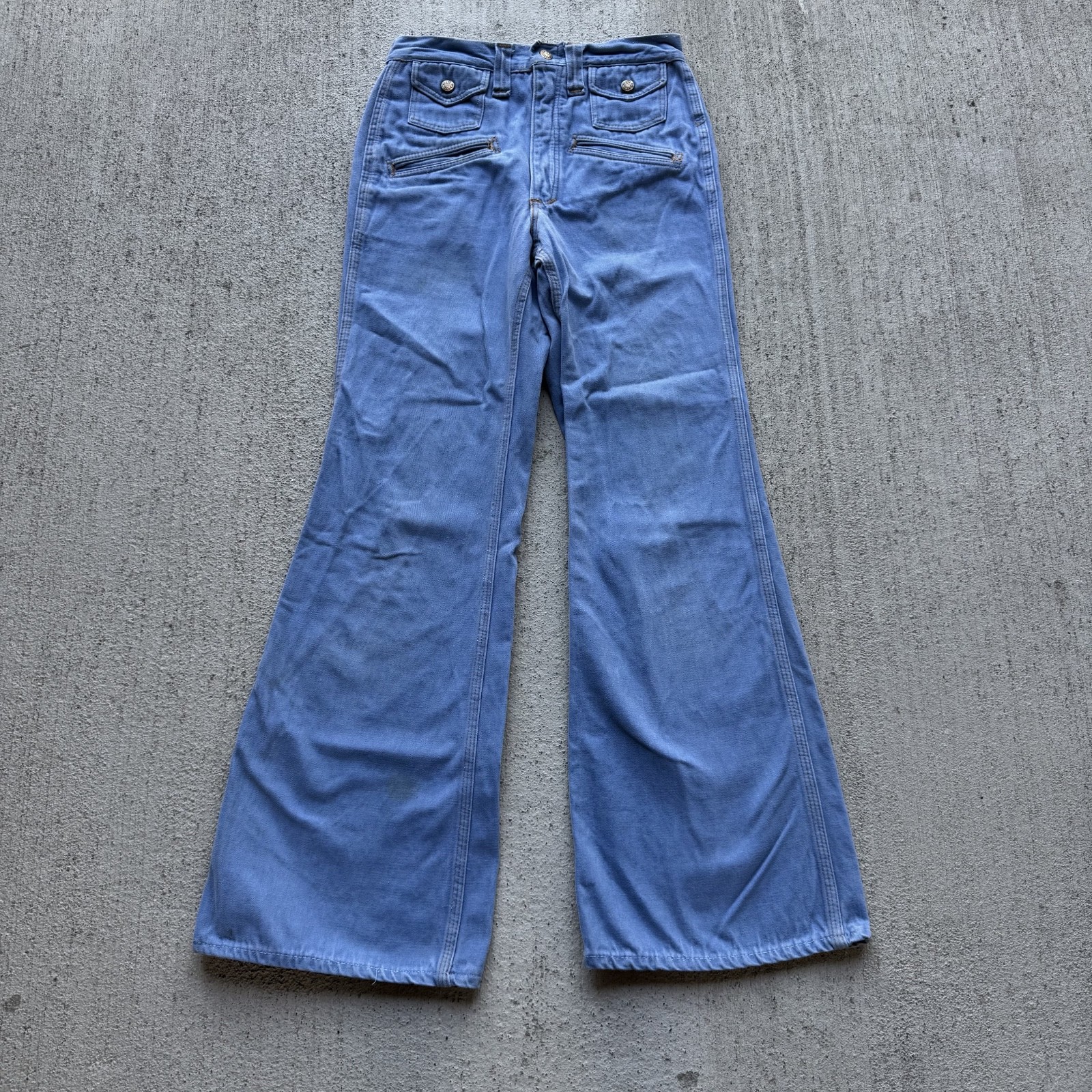1970s Red Snap Moleskin Blue Flare Women s Pants/Jeans 26×29