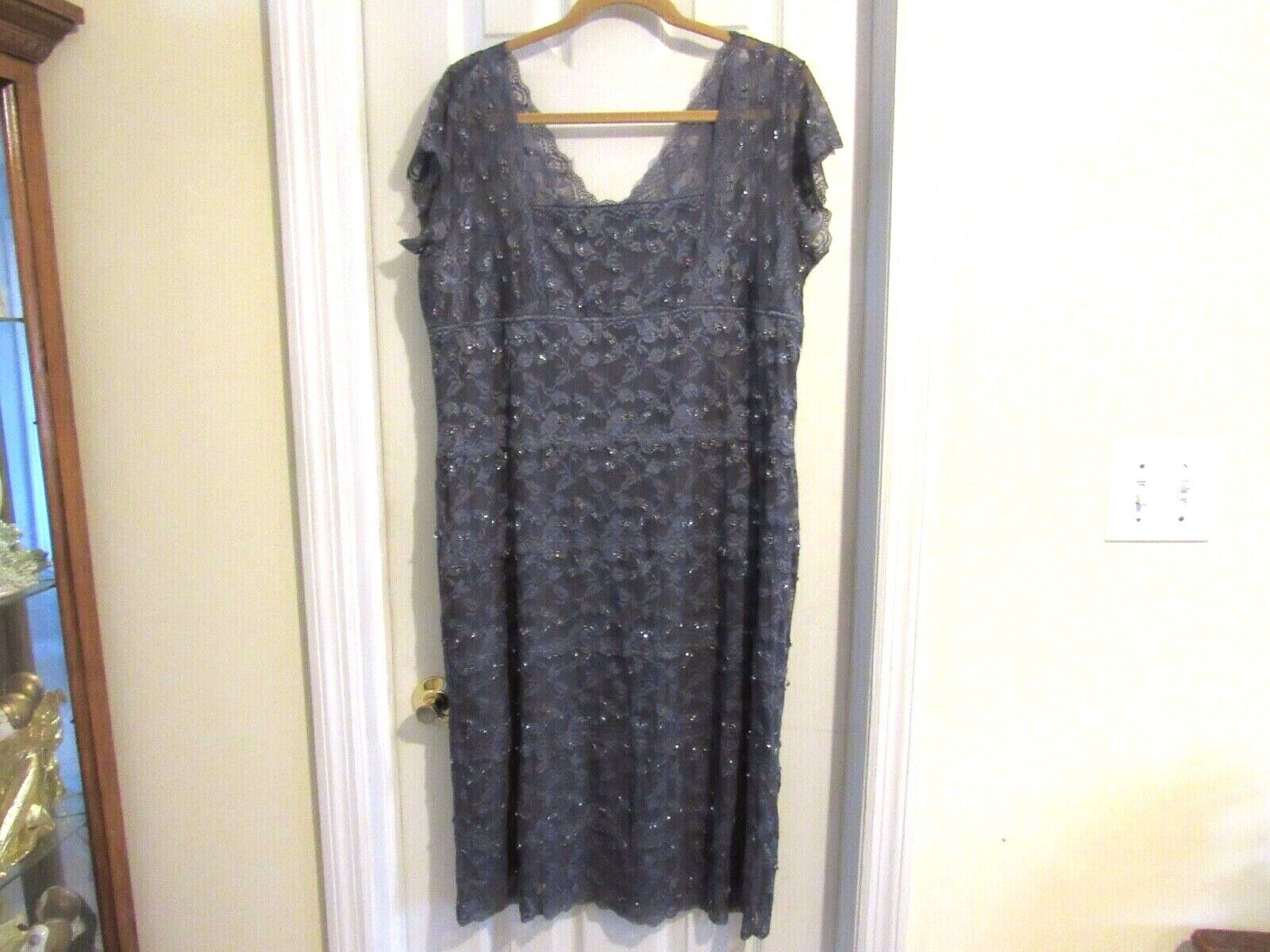 Onyx Nite Womens 18W Dress Evening Party Stretch Sparkle Lace Lined Cap Sleeve