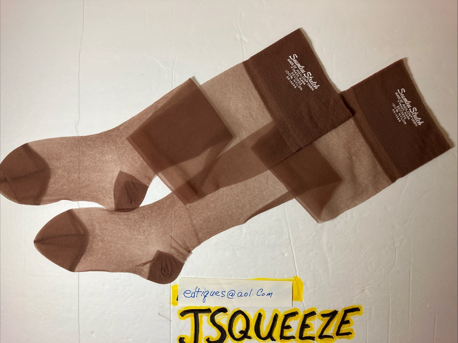 3 PAIRS 1950 SHEER STRETCH NYLON STOCKINGS REINFORCED-HEELS & TOES BROWN HOSIERY