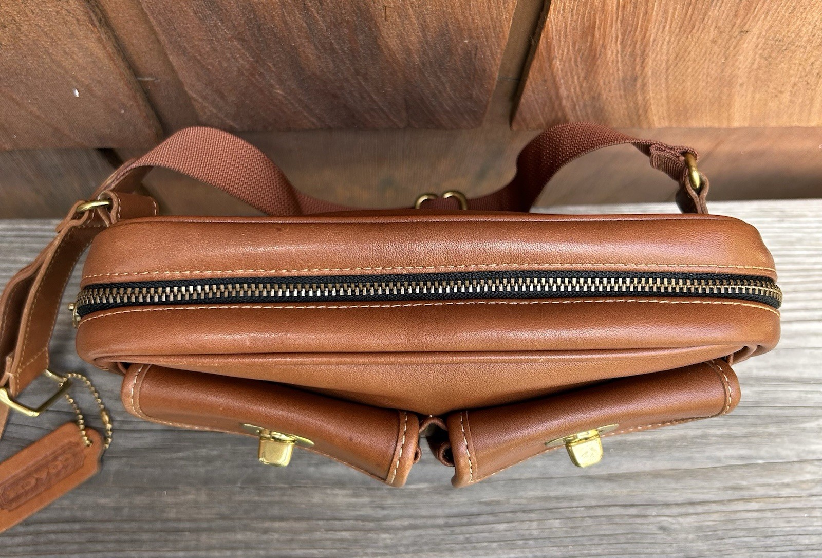 Rare Vintage Coach Twin Double Turnlock Pocket Waist Pack British Tan XS/S