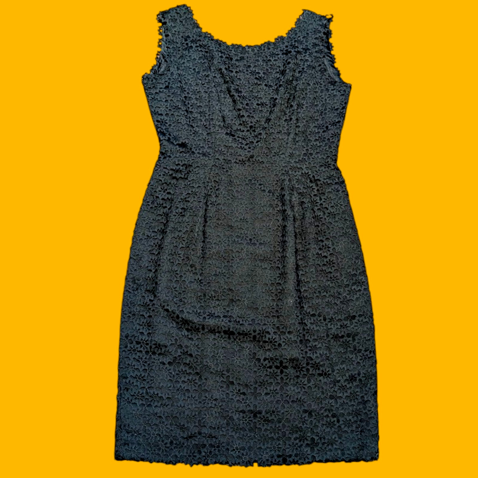 VTG HANDMADE RICRAC RIBBON LACE SHEATH 50s 60s wiggle pencil L corporate goth 2F