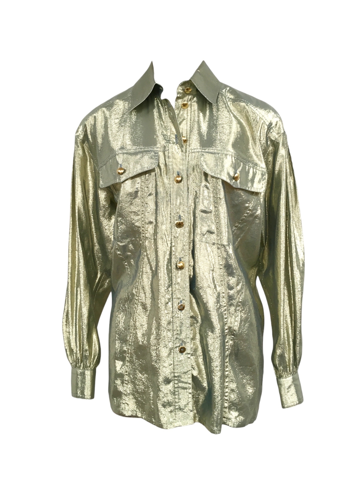 Vtg Vintage 1980s 80s Rare Designer Escada Gold Lamé Disco Era Metallic Blouse