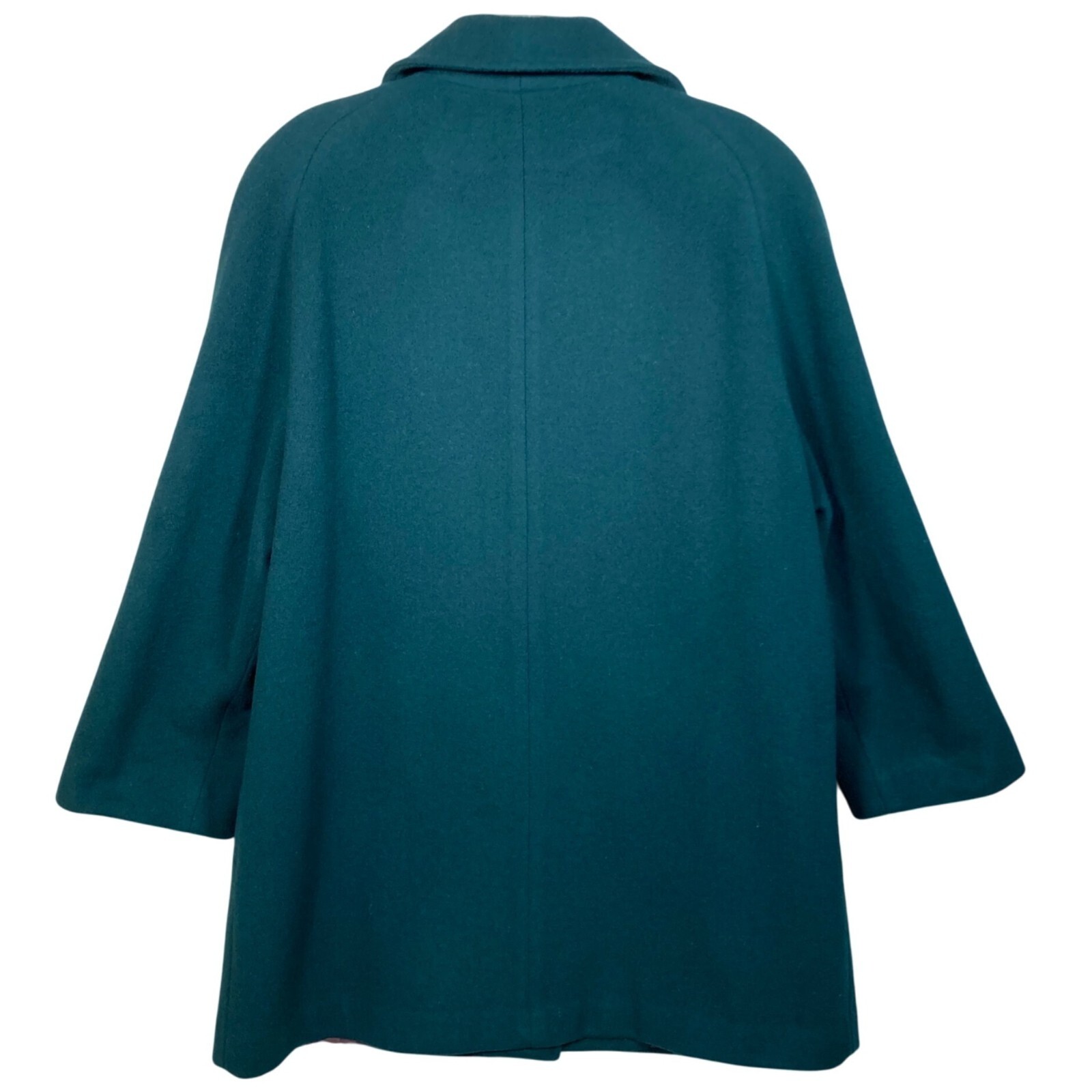 Vintage Herman Kay Womens Dark Green Wool Blend Long Coat Button Pockets Size 16