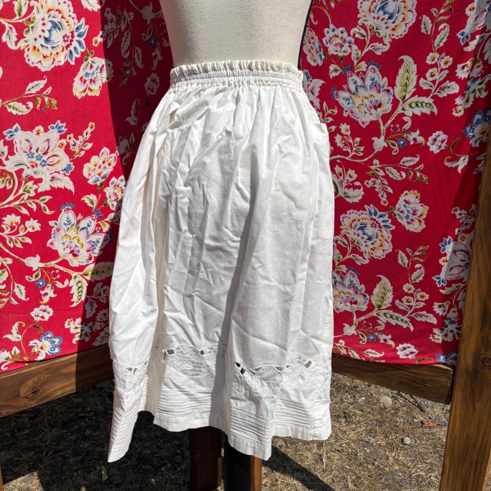 Vintage 2 Piece Ivory Whimsy Coastal Cowgirl Prairie Skirt+Blouse Set Size S-M