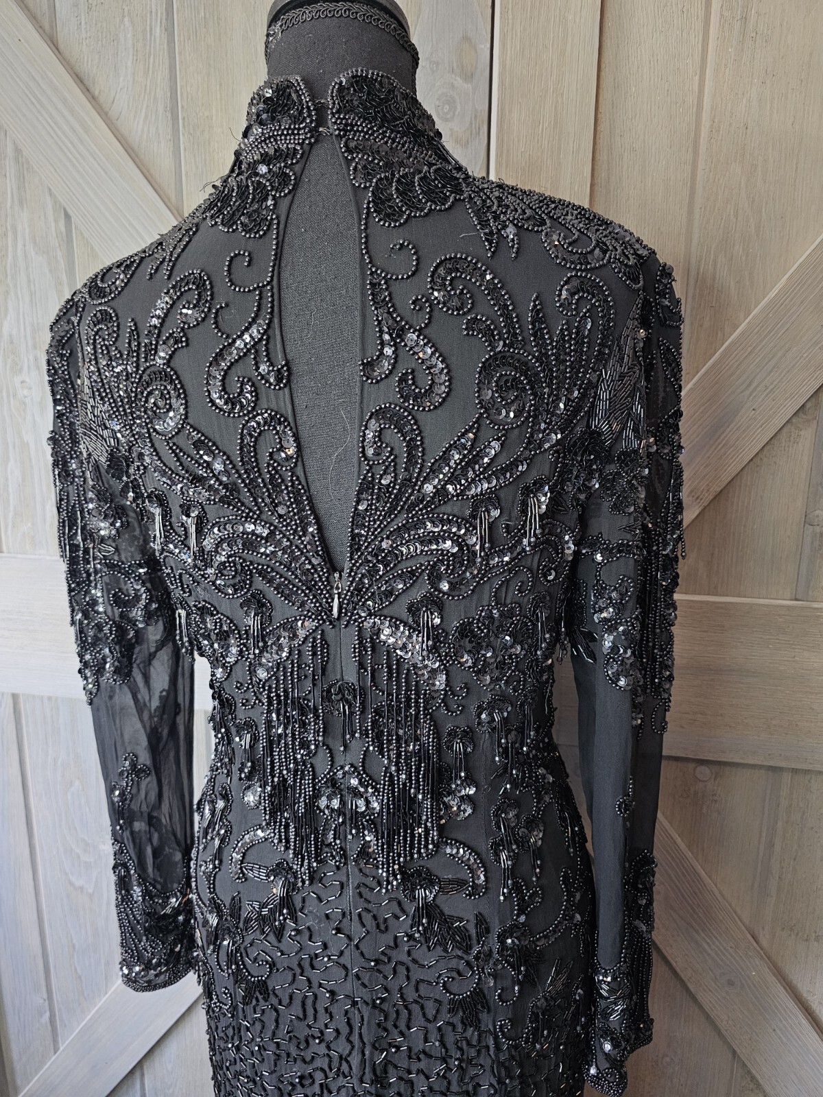 1980s D’ore Silk Sheer Beaded Dress sz 10