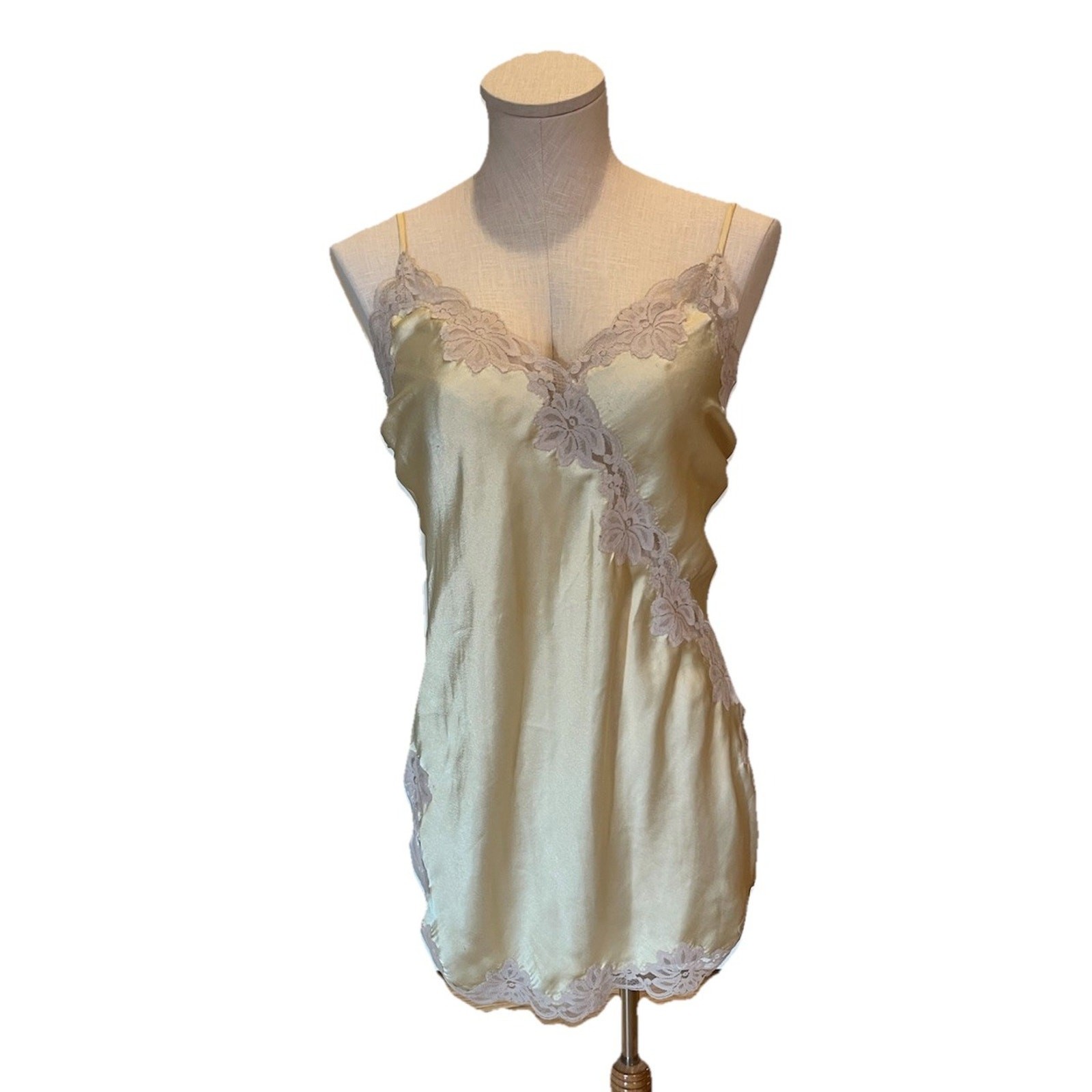 Vtg Women’s Chemise Satin Nightown Yellow Lingerie Marsha Bergen Colonial 80s