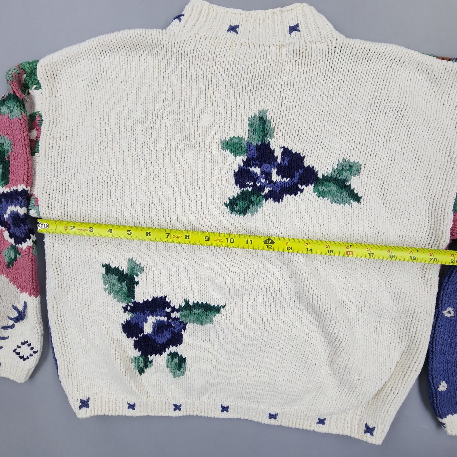 Vtg 80s 90s Paris Sport Club Patchwork Chunky Cropped Sweater Womens M