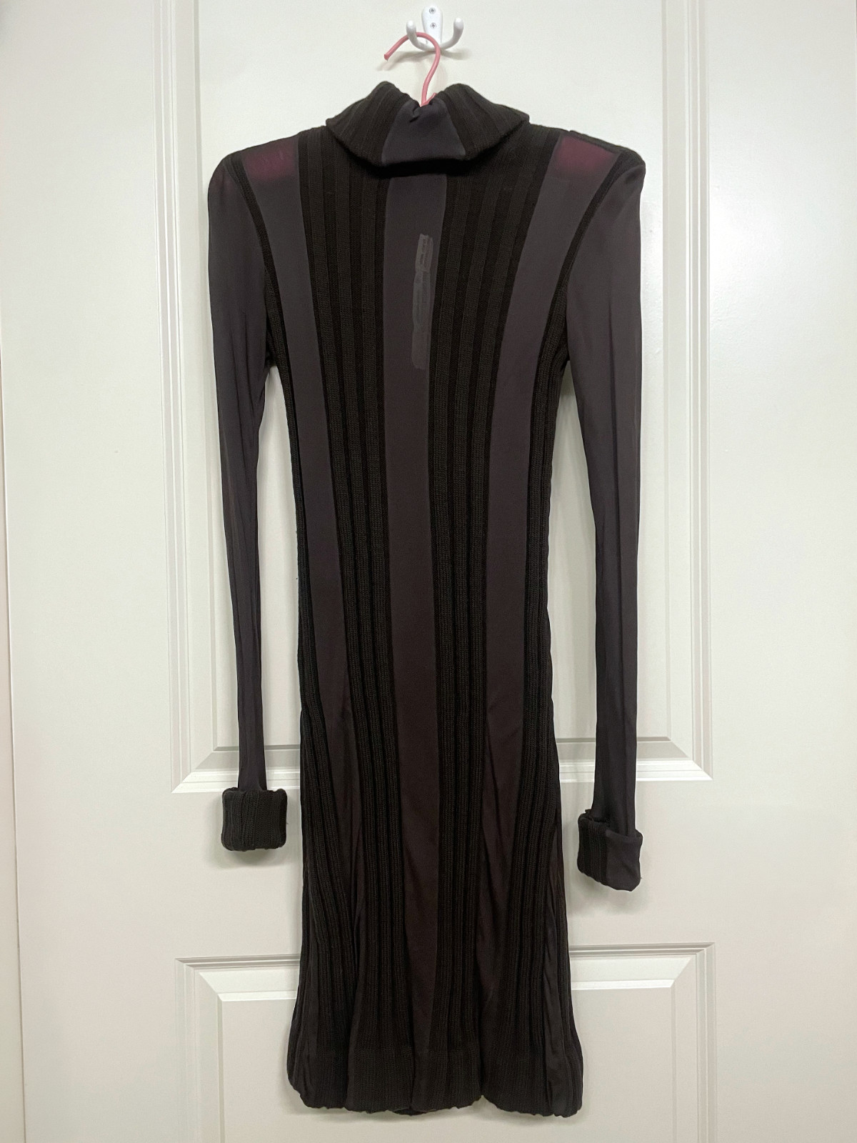Vtg Rudi Gernreich Mocha Rib Knit & Translucent Jersey Dress 1971, Size 10