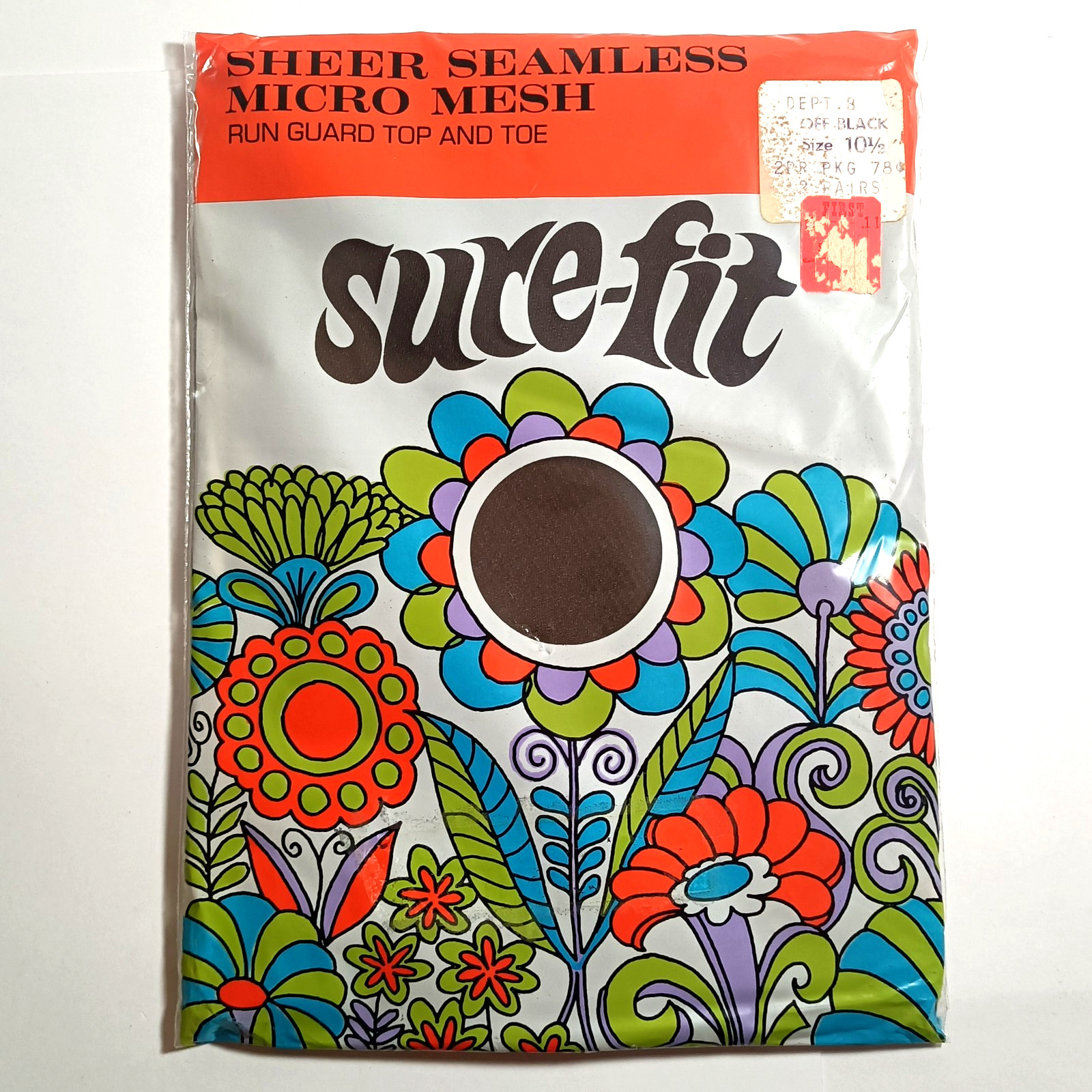 Sure-Fit Sheer Seamless Micro Mesh Nylons 2 pair vintage 1970s 10.5 Off Black