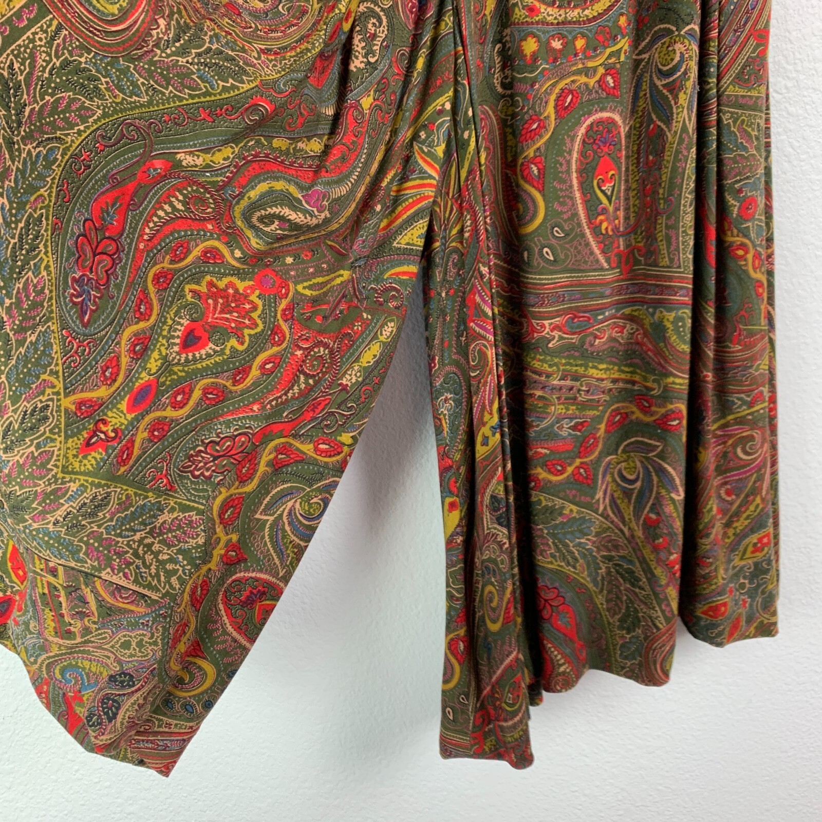 Vtg Handmade Brown Paisley Elastic Waist Harem Gaucho Pants With Scarf Waist 29″