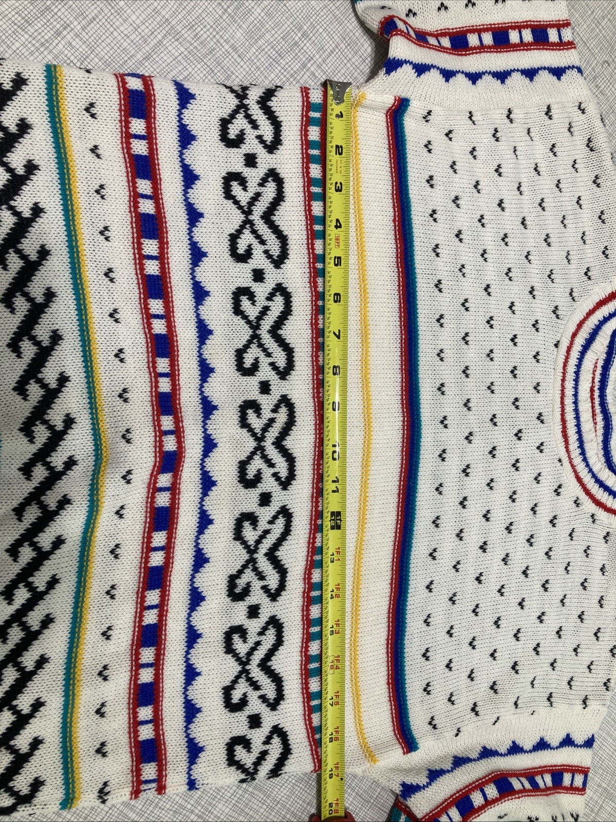 Vtg 80s Beldoch Popper Abstract Geometric Sweater USA-Made Bright Colorful S/M