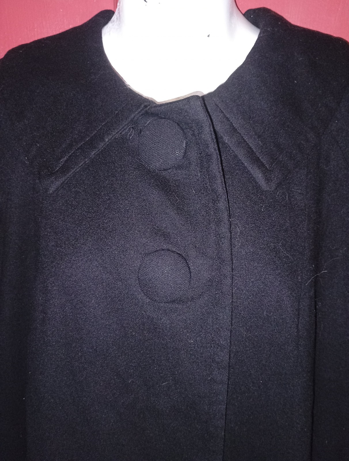 Vintage Forstmann Black Swing Coat 3/4 Sleeves Sz M Wool Or Wool Blend