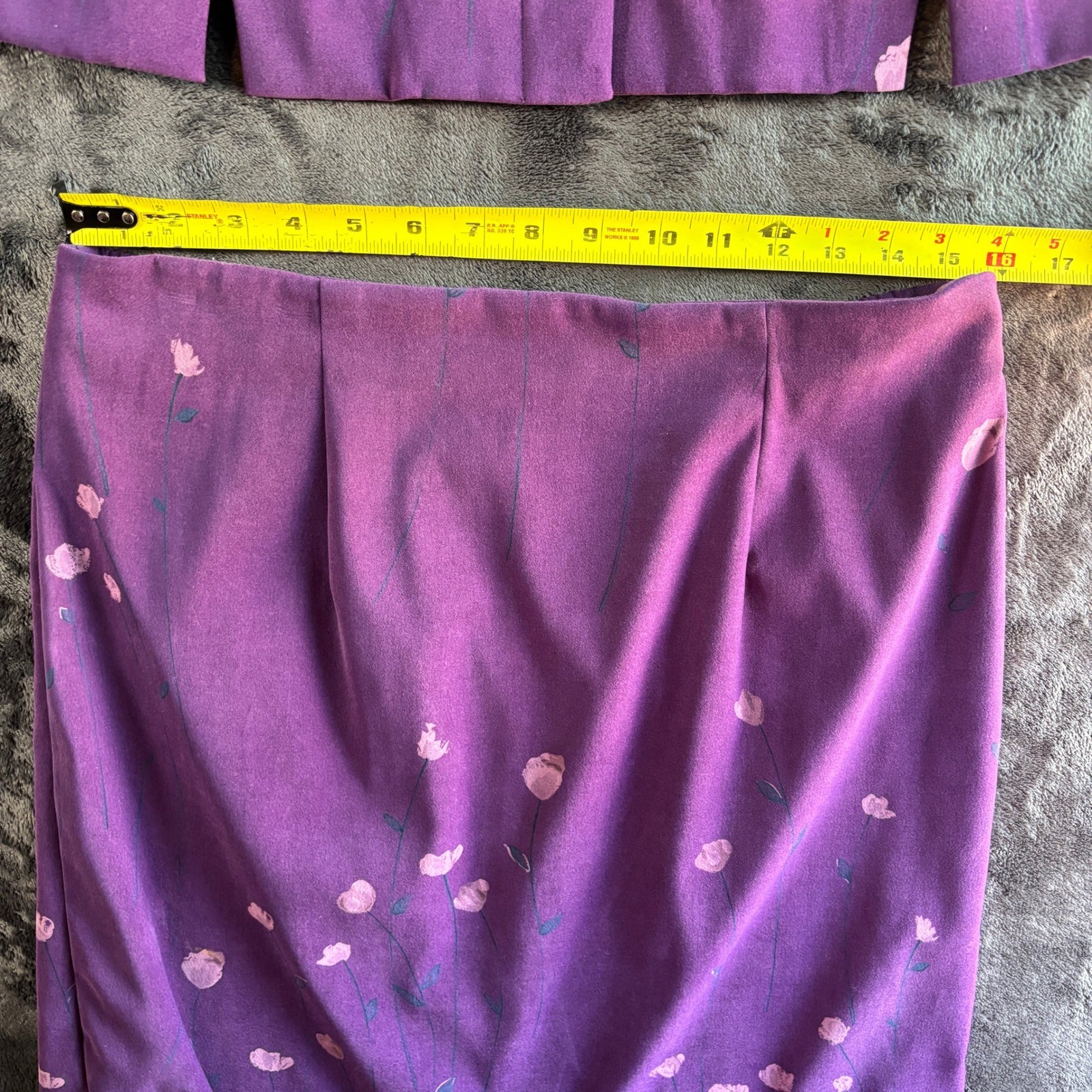 Leslie Fay Vintage Purple Floral Skirt Suit Set Jacket Midi Skirt Size 14