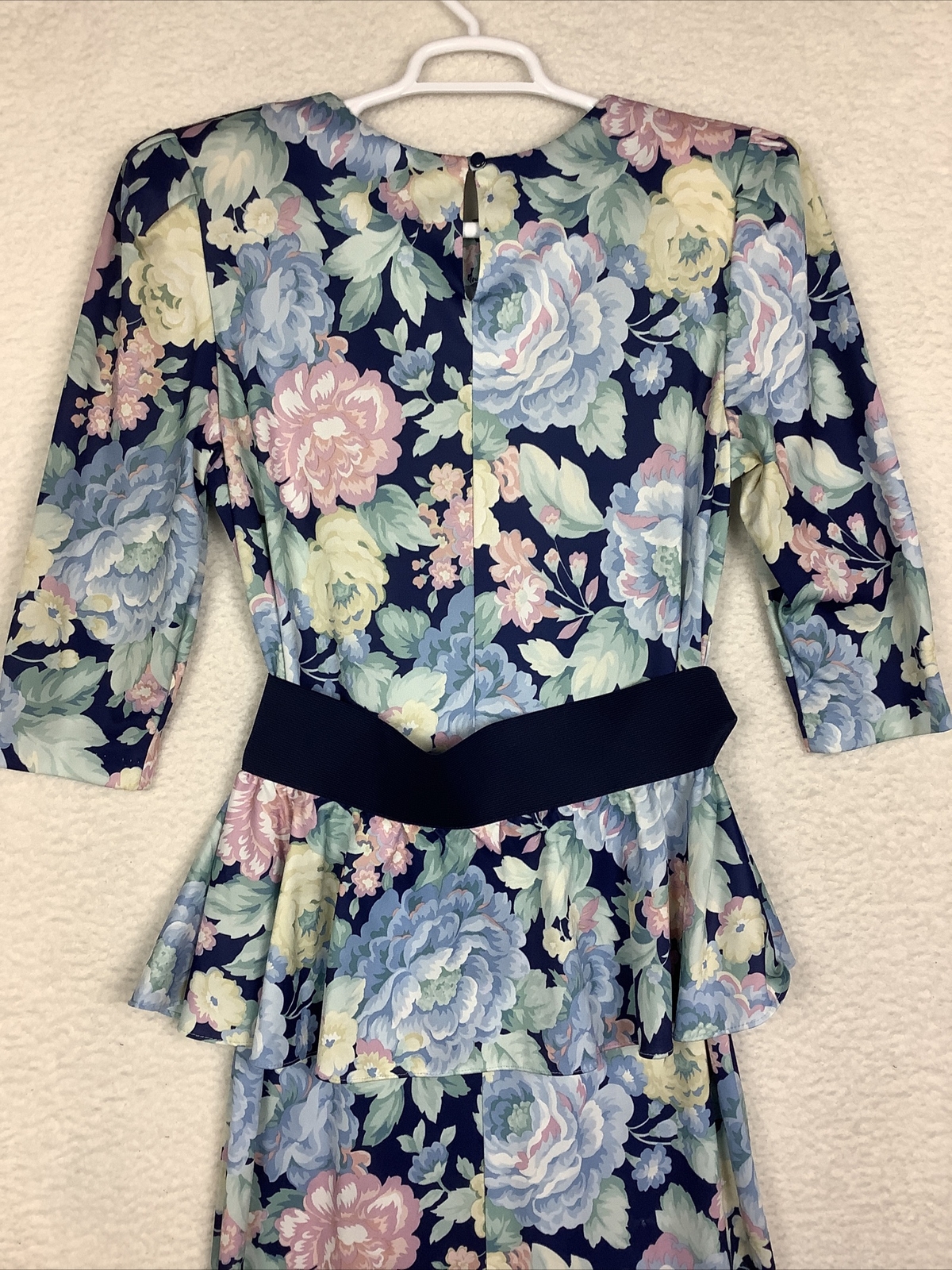 Vintage Statements ALine Peplum Dress Womens 14 Granny Core Stretch Belt Floral