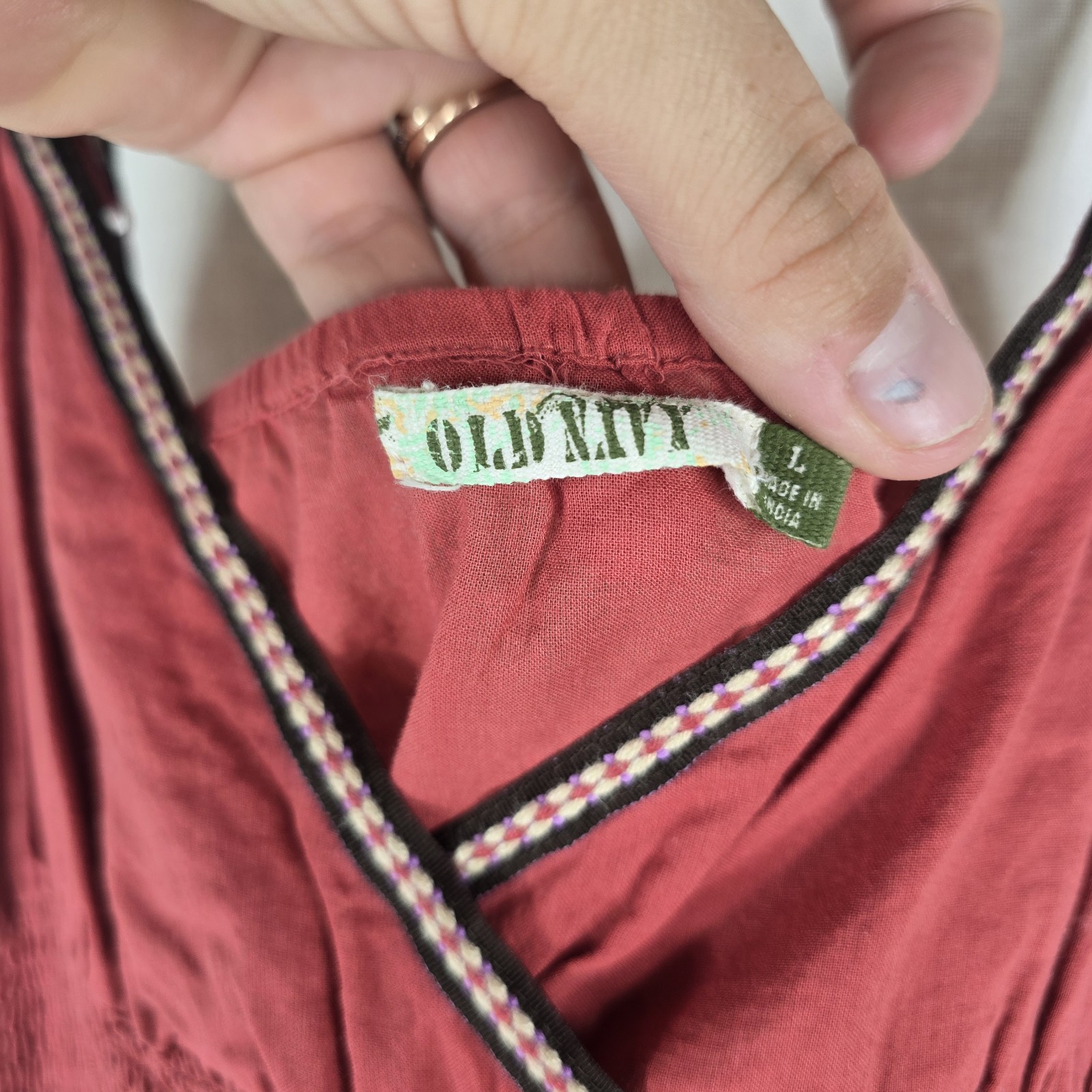 Old Navy Womens Large Spaghetti Strap Y2k Babydoll Terracotta Red Vneck Vintage