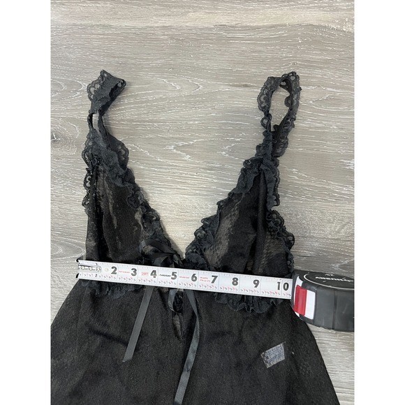 Vintage Glydons Hollywood Black lingerie Mesh Lace Maxi Nightgown Large USA