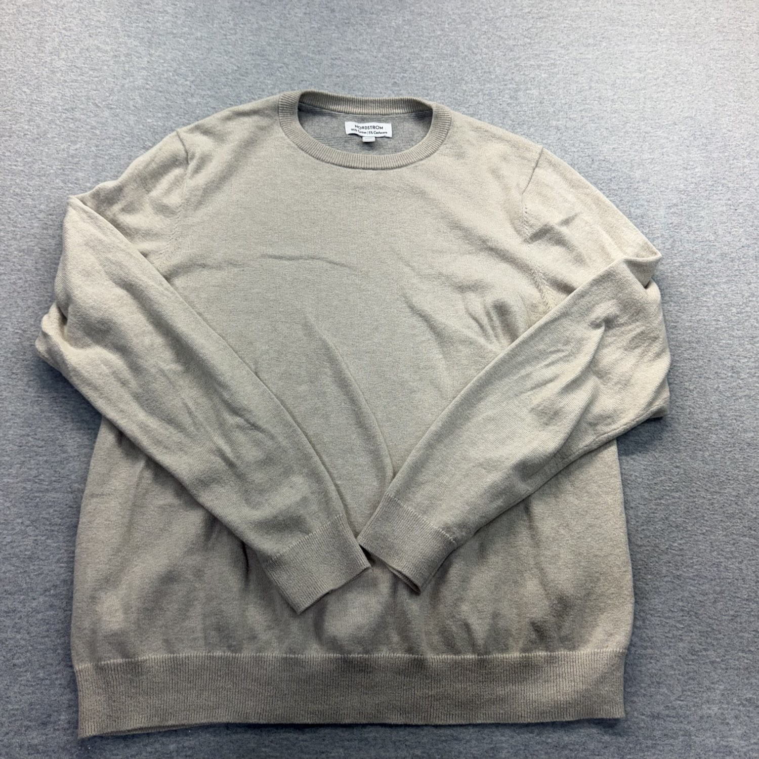 Nordstrom Men’s Crewneck Sweater Beige Cotton Cashmere Blend L