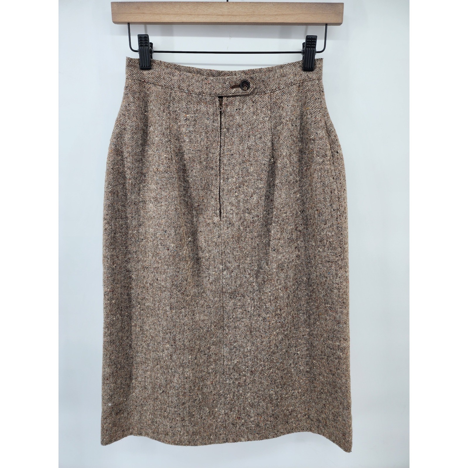 Vintage Brown Tweed Wool Blend Pencil Skirt Size 24″