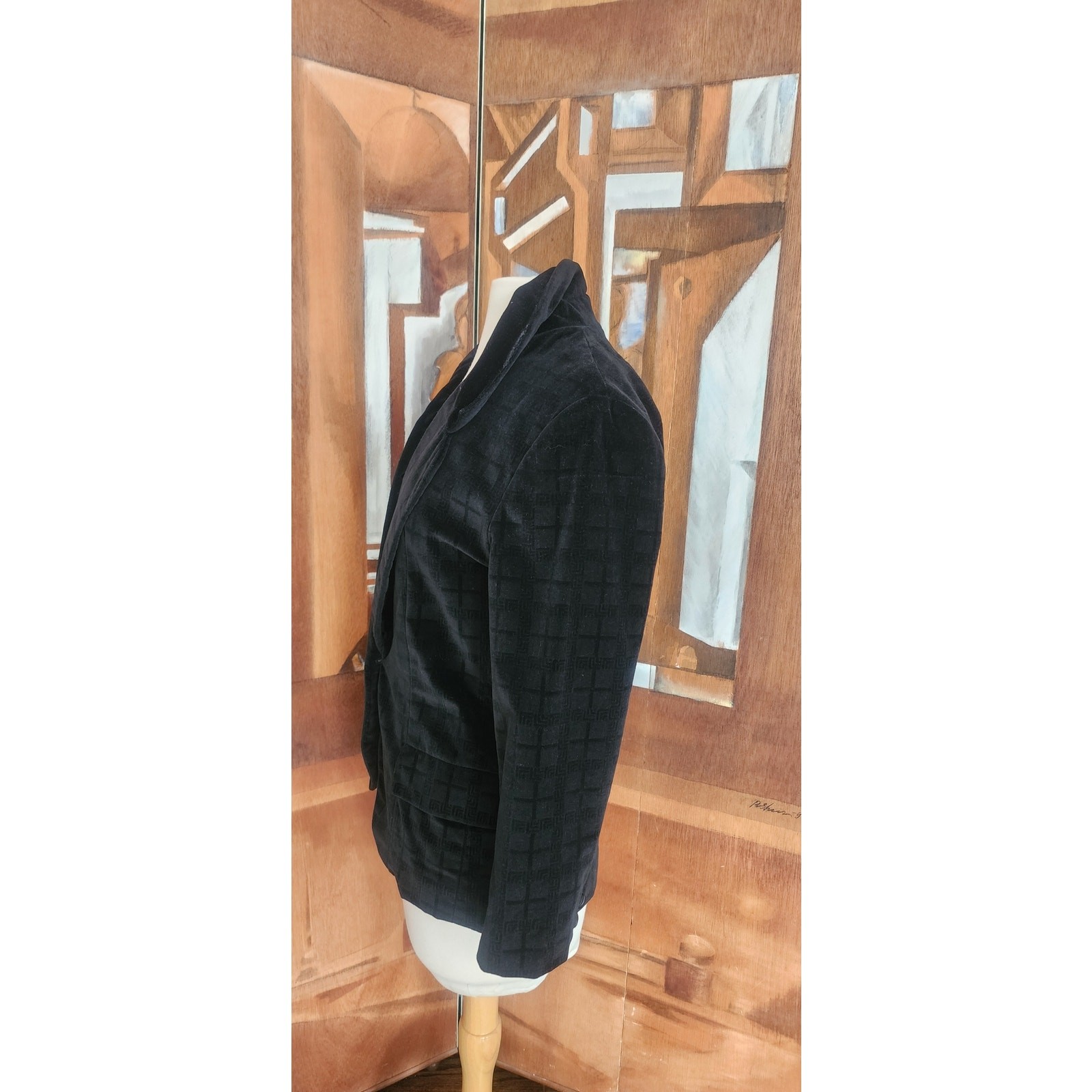 Vintage 1970s Black Velvet Blazer Fitted Jacket Gino Rossi / Small