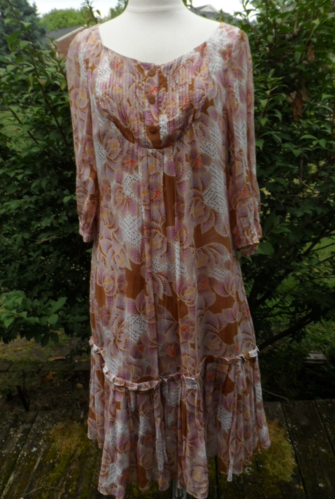 Vintage Diane Von Furstenberg Floral Cotton Silk Maxi Dress 10 Brown & Lavender