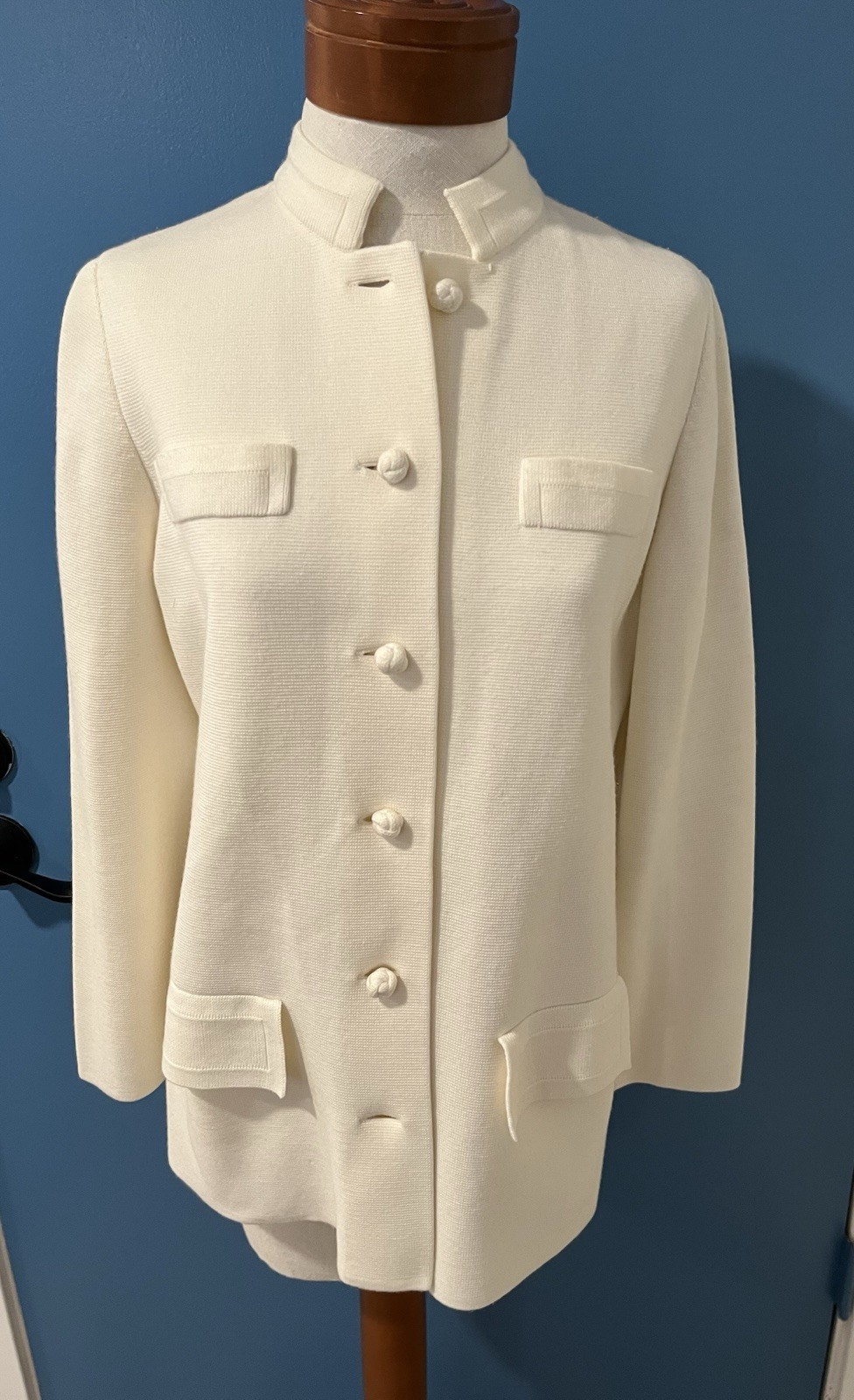Vintage 70s Leroy Knitwear White Cardigan Jacket Acrylic- Small