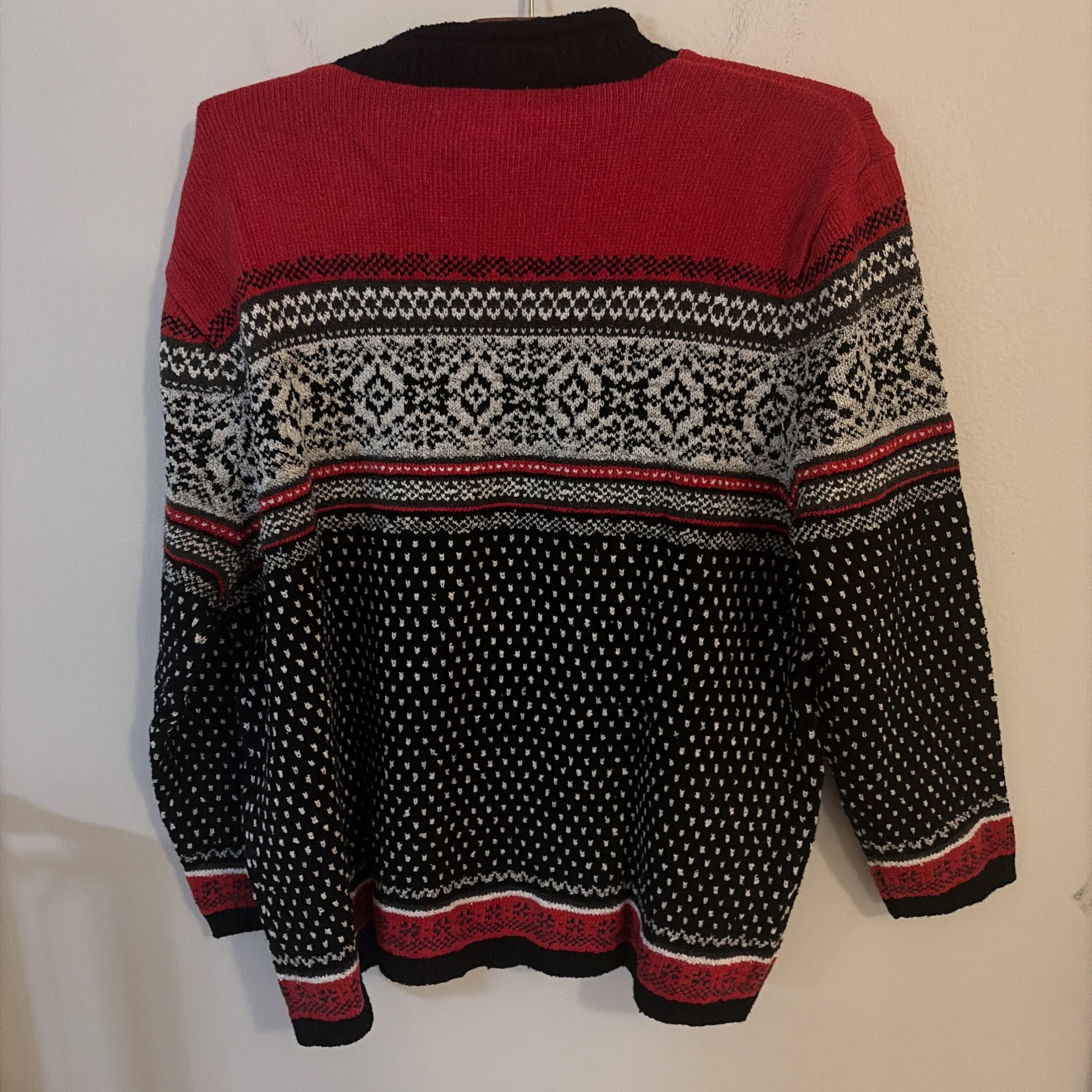 Vintage Claudia D Red Fair Isle Roll Neck Nordic Knit 90s Ski Pullover Large