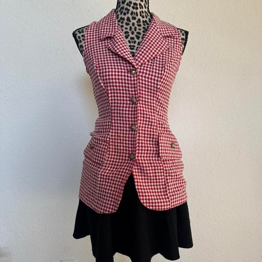 La Belle Vintage white and red gingham check pattern vest