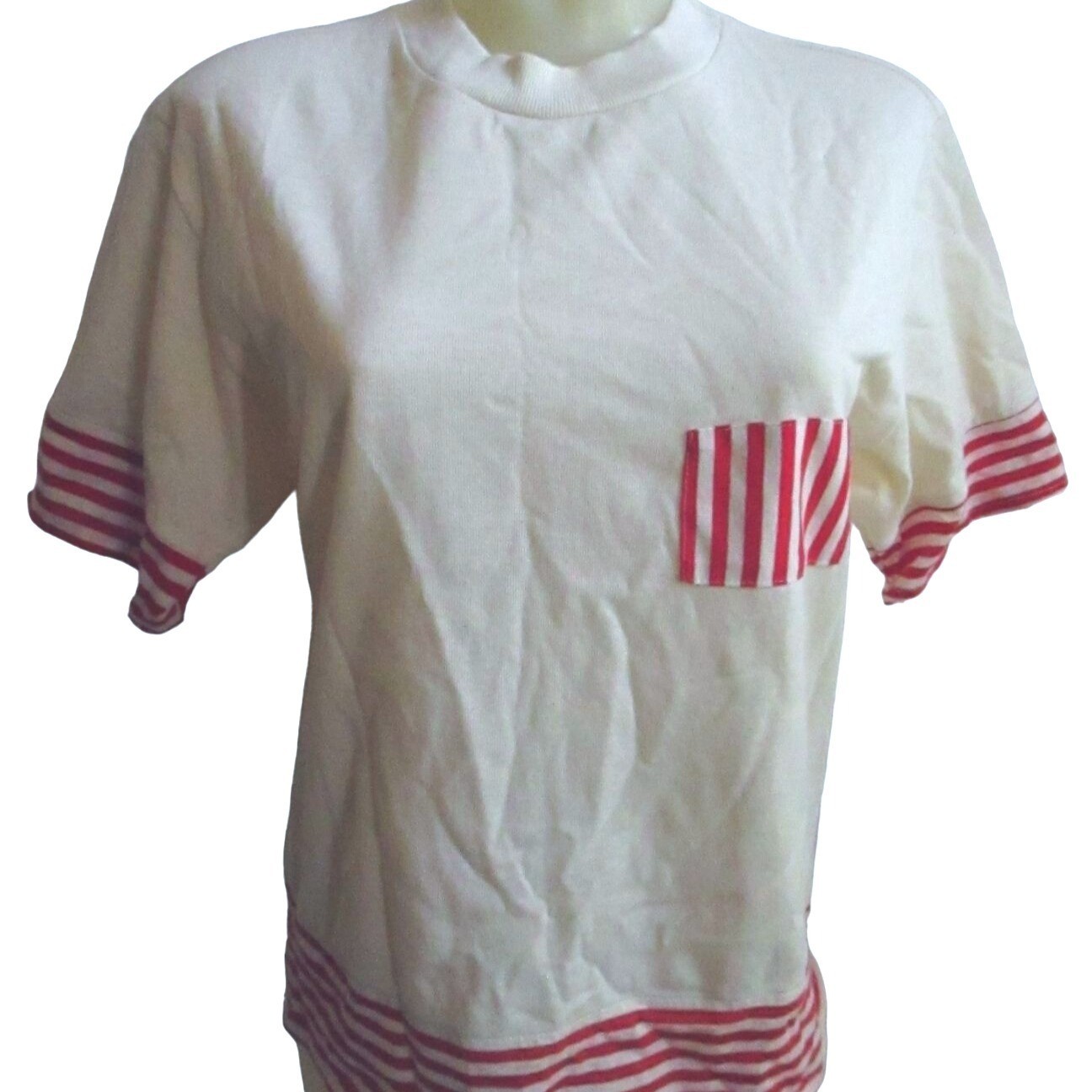 Vintage Women’s T-shirt Medium NEW DS Single Stitch 1980’s ALABUY STRIPED BOXY