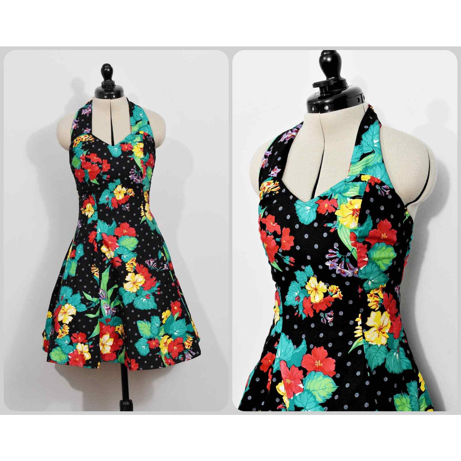 Joni Blair of California Hibiscus Print Halter Mini Dress