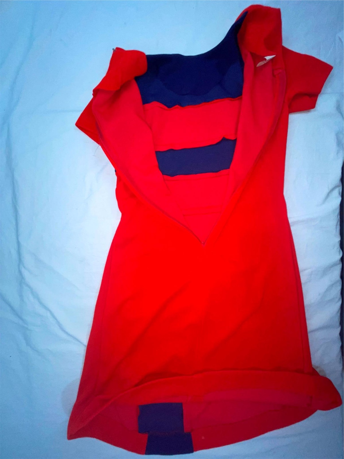 VTG 60S 70S WOMENS S RED BLUE STRIPE ACRYLIC DISCO RETRO GOGO MOD DRESS