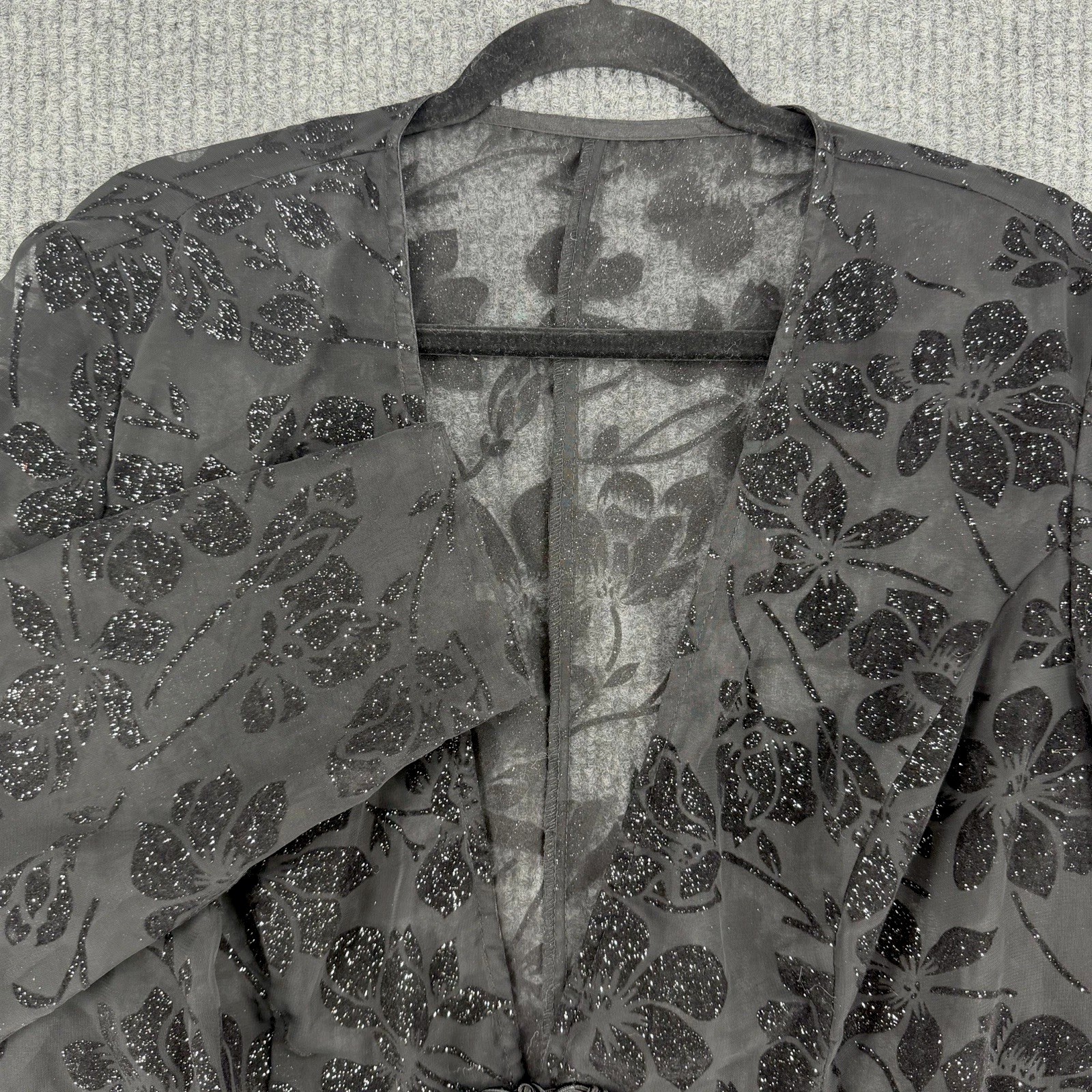 Vintage whimsy goth sheer glitter mesh cardigan fairy grunge black size 14 large