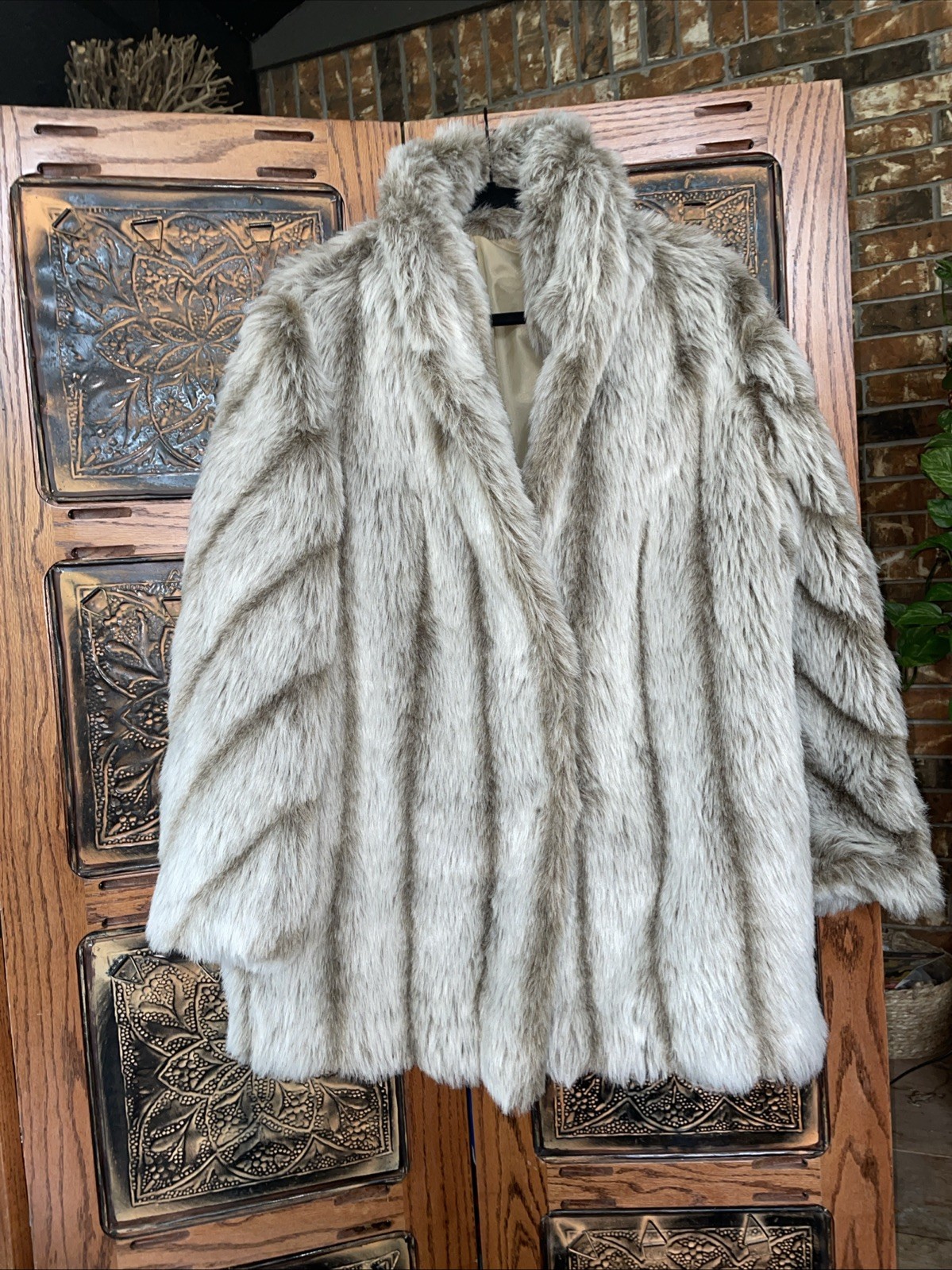 Vintage Blair Fur Coat Womens Size Extra Large Taupe/ Tan Faux Fur @1625