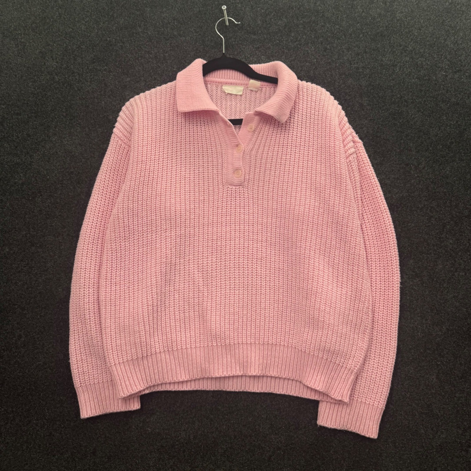 Vintage 80s Contemporary Casuals Pink Chunky Knit Polo Sweater Womens Small
