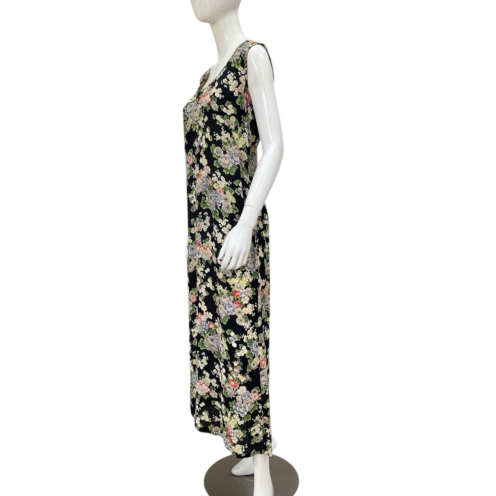 Vintage 90’s Rayon Sheath Maxi Dress Chrysanthemum Print French Connection, M