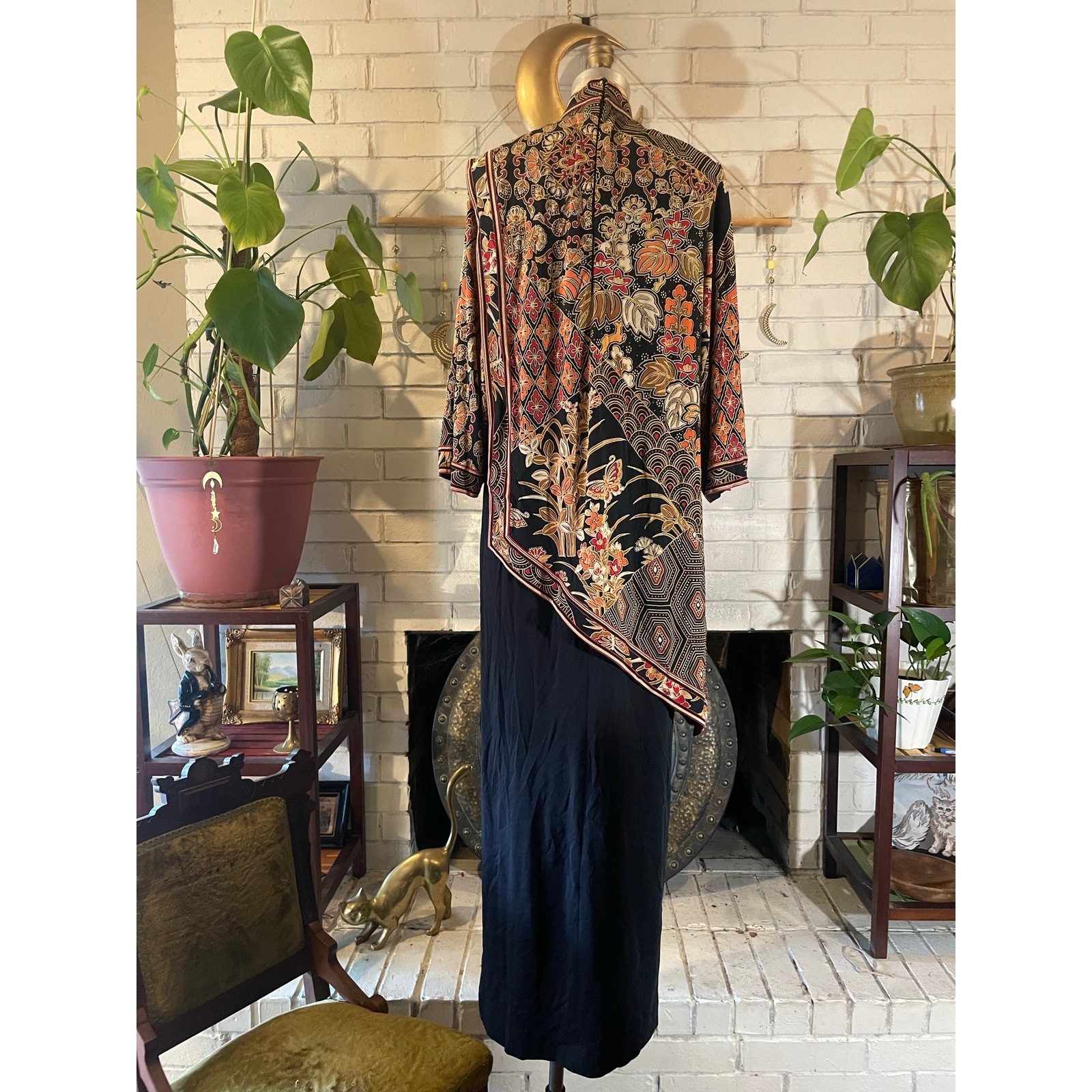 Vintage 1970s Leonard Paris Silk Mikado Cancan Batik Maxi Dress