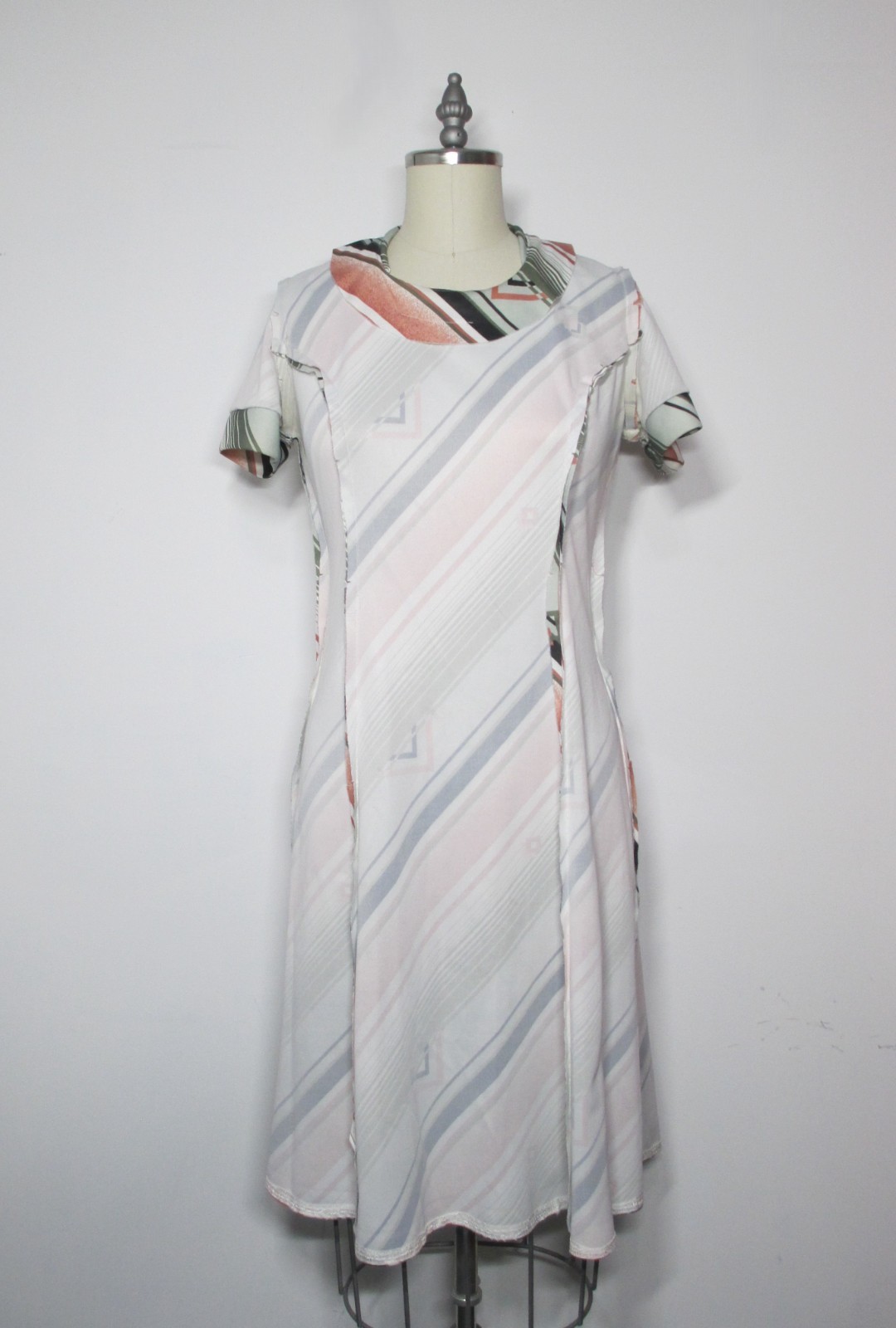 Vintage 70s Polyester A-line Dress, Olive, Pink& Black, Nice, Size M