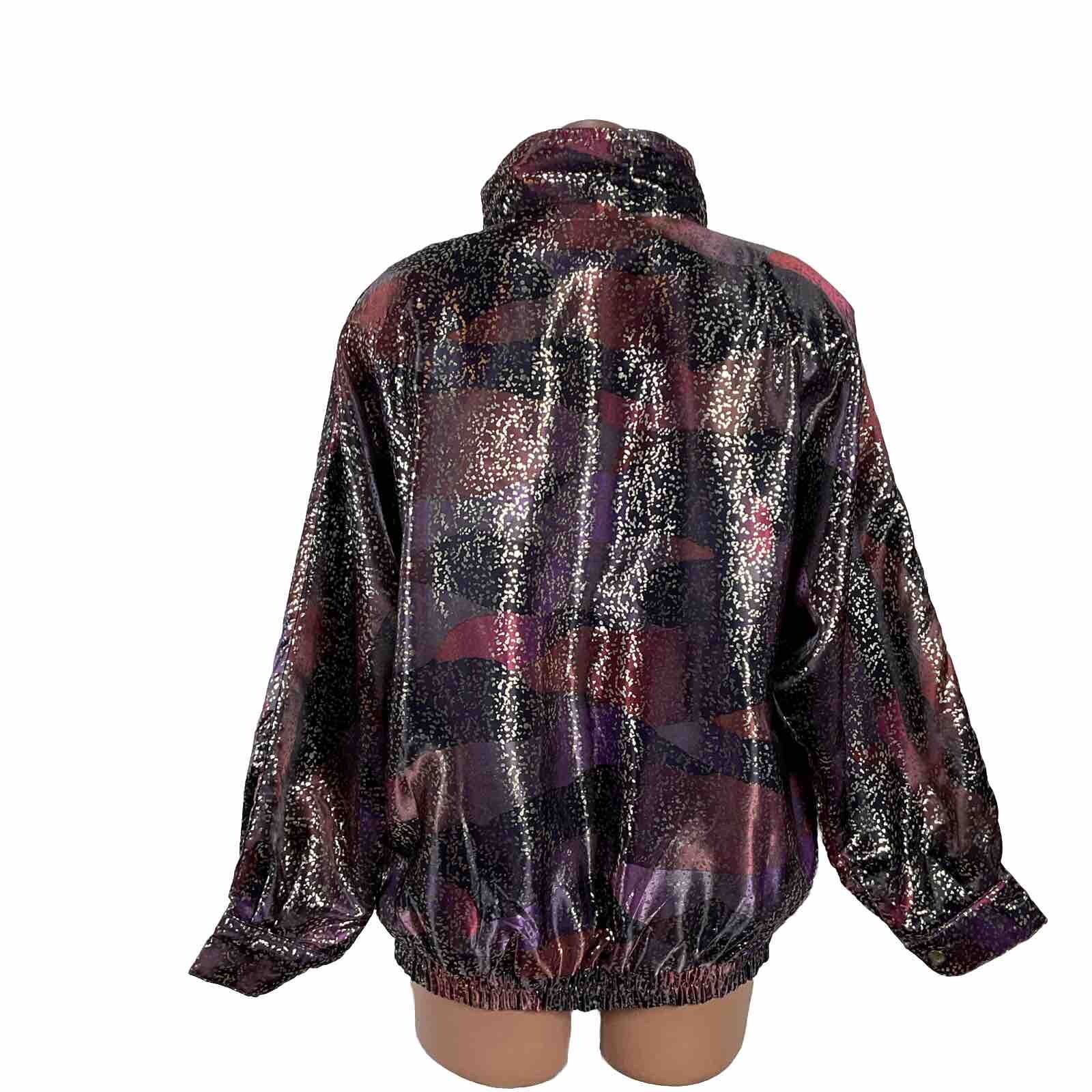 Vintage Rafael Satin Bomber Jacket Y2K Reversible Metallic Purple Animal Print S