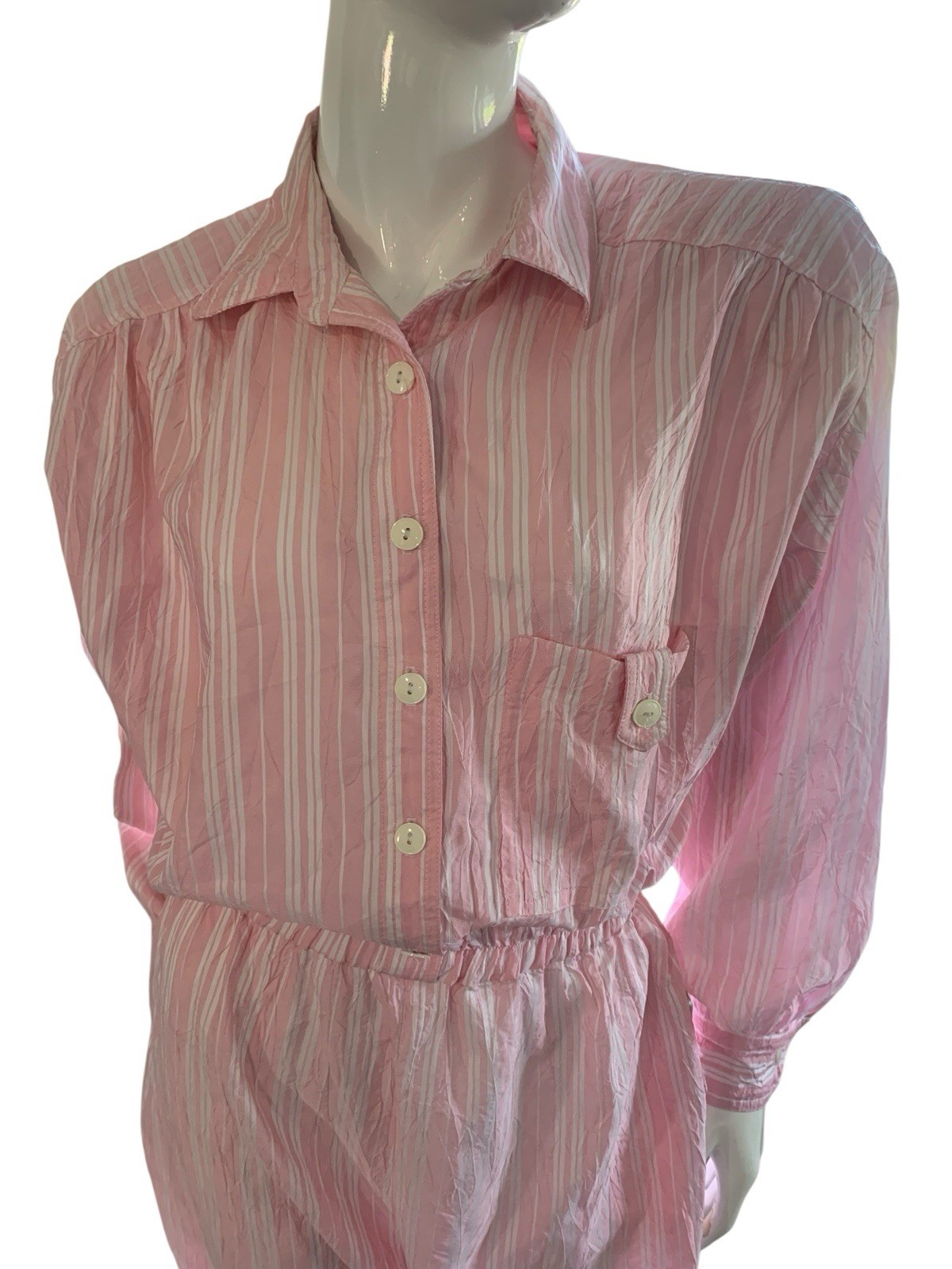 Vintage L Rothschild San Francisco Pink Striped Jumpsuit Pockets Collared Sz 12