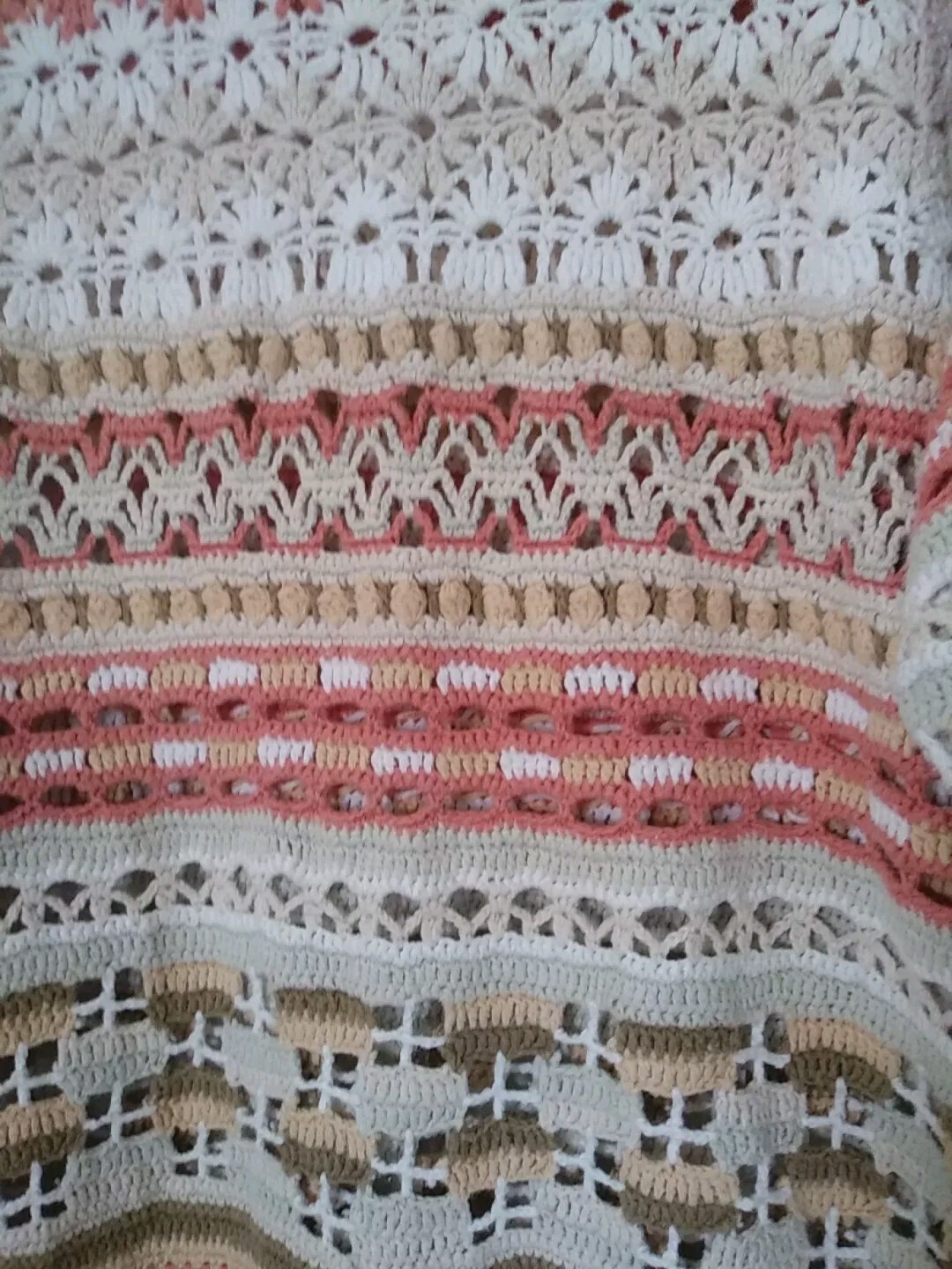 Vintage Hand Crochet knit Sweater Tunic Sz Med-Lg Granny Cottage Core