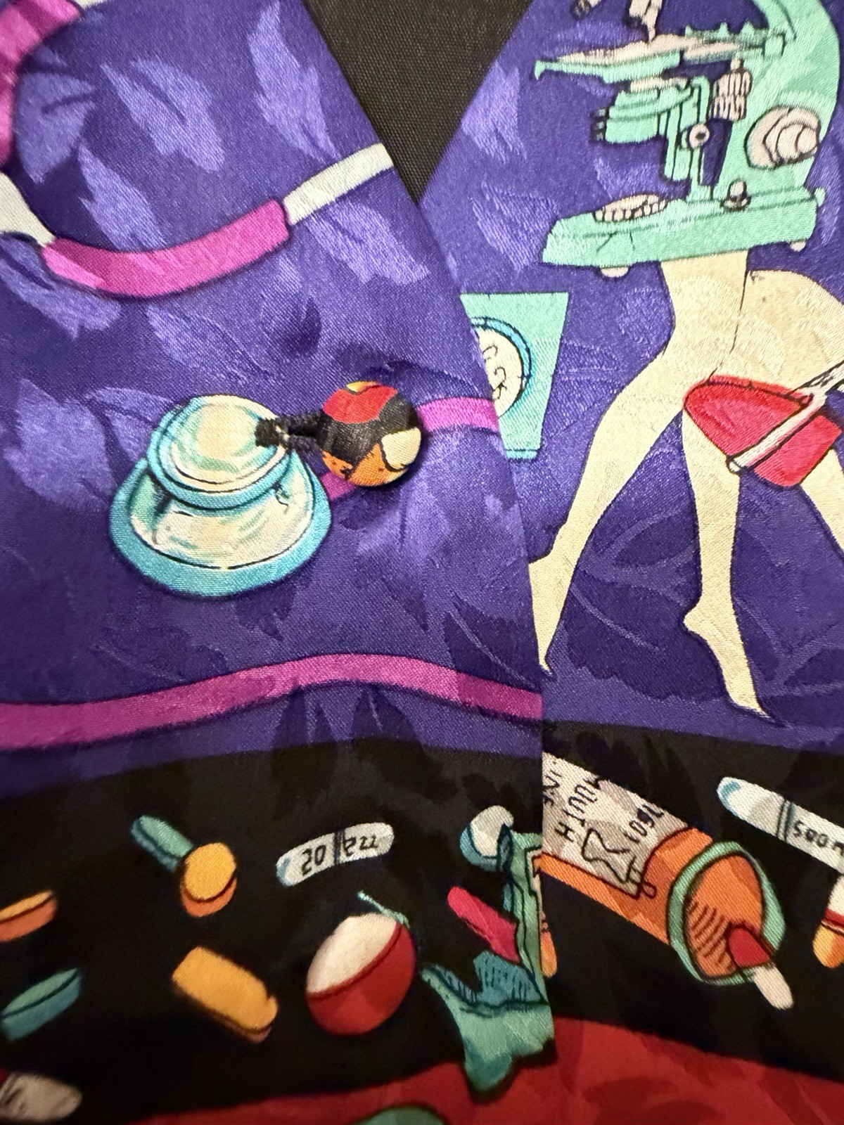 Vintage 1990s Nicole Miller Novelty Doctor Medical Print Vest, Silk, (s)