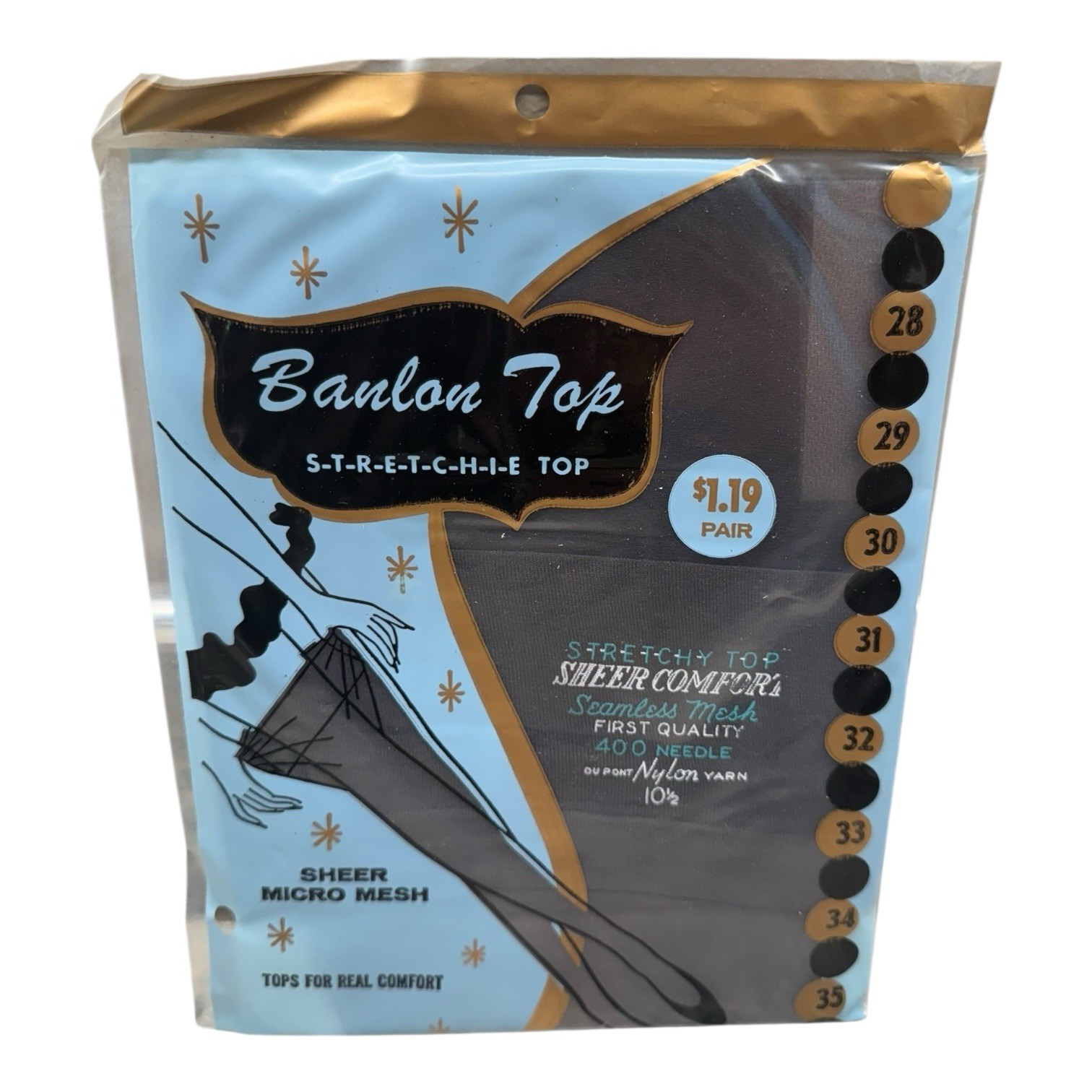 Vintage Banlon Top Seamless Mesh Nylon Stockings 400 Needle 10 1/2 Black