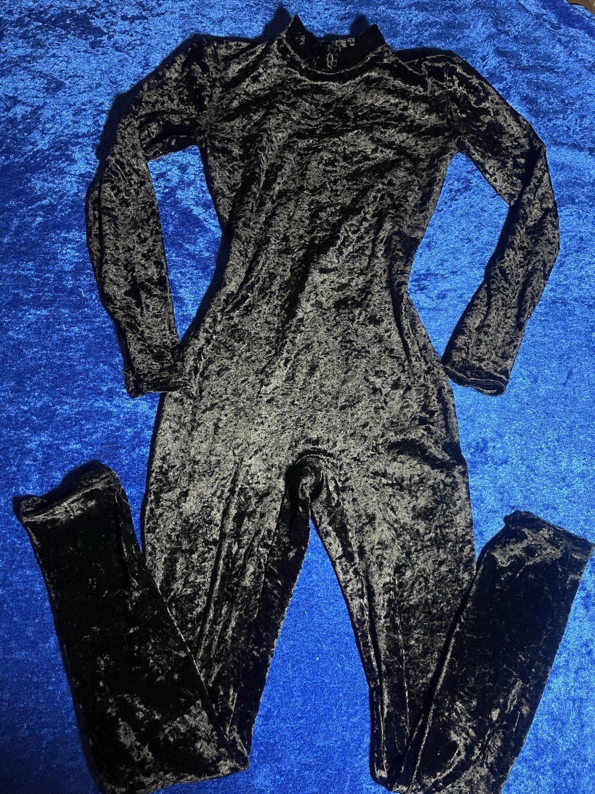 Vintage Black Velvet Jumpsuit Crushed Velvet Size Small No Tag Cosplay Costume