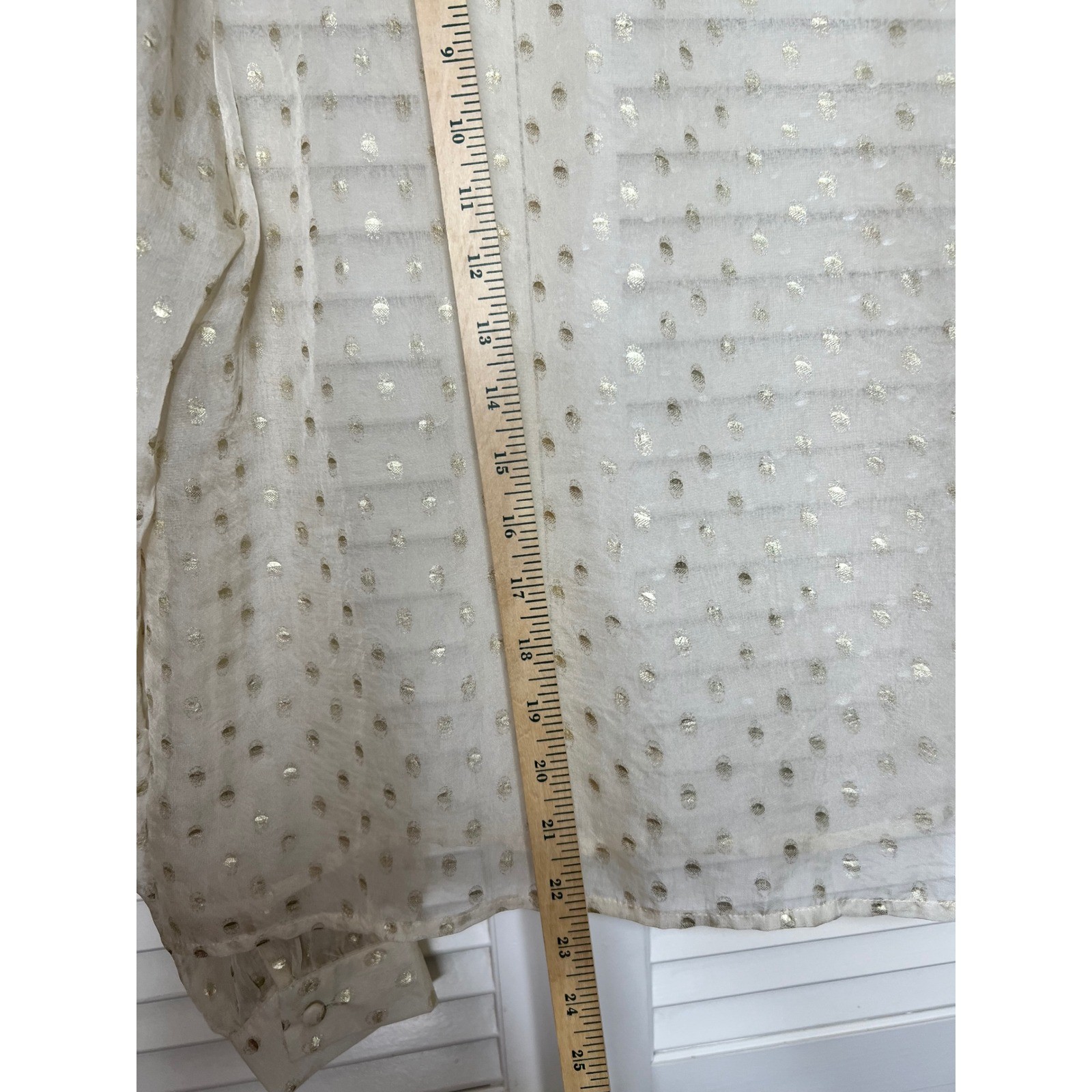 Vintage Sheer Ivory Gold Clip Dot Blouse Peter Pan Collar Size L