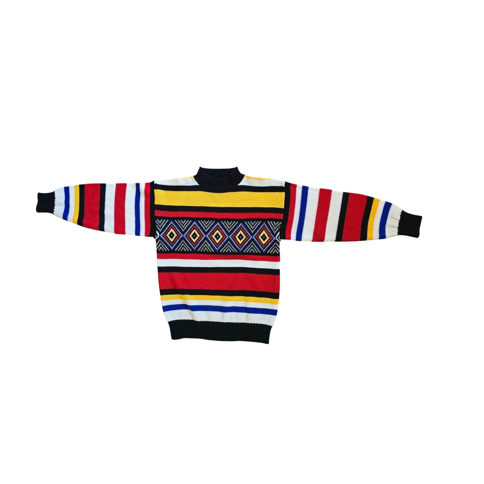 Vintage colorful Sweater Womens M Design zone 1980s red yellow stripes geometric