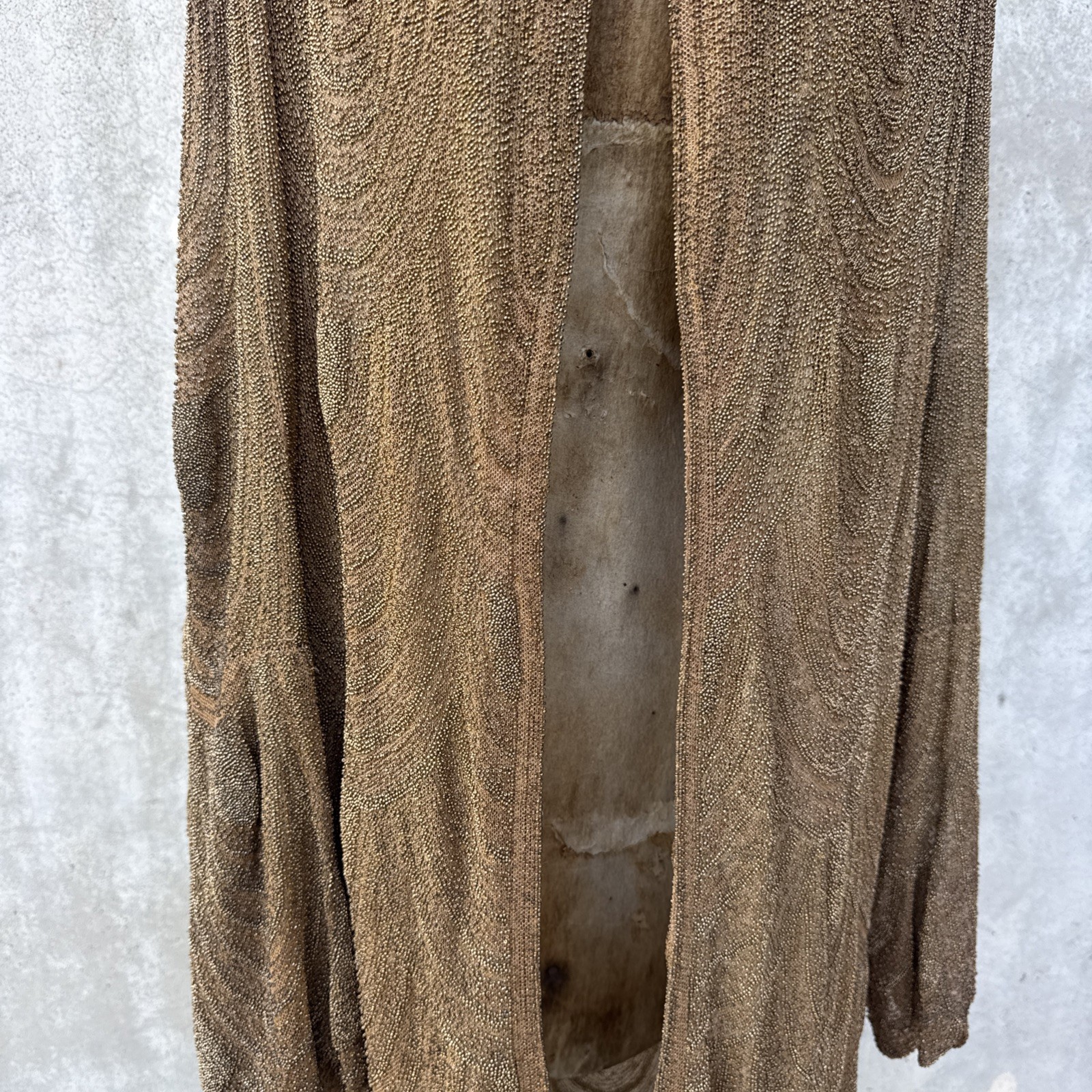 Antique 1920s Completely Beaded Gold Coat Scalloped Hem Art Deco Net Vintage